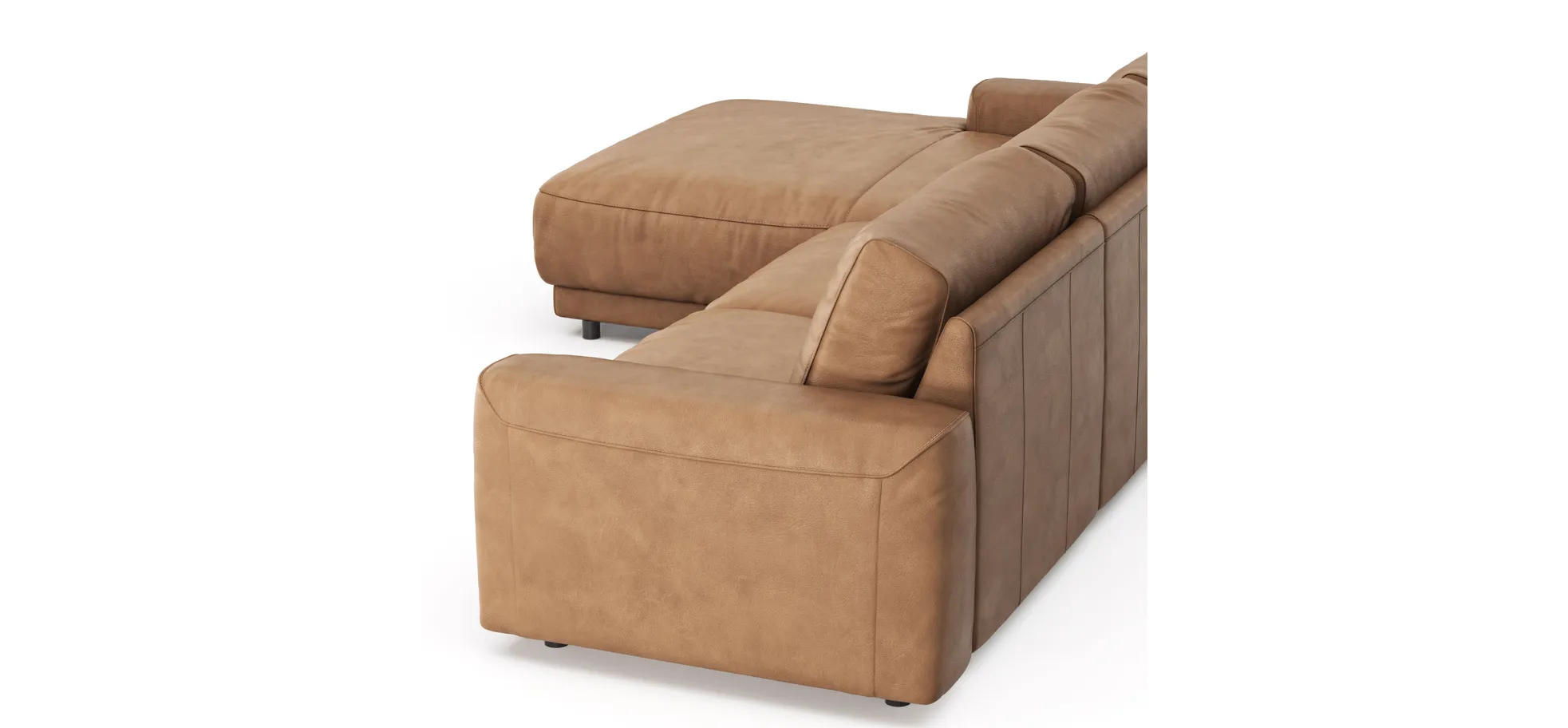 Ecksofa Balok - Longchair groß links mit 2,5-Sitzer, Leder, Cognac