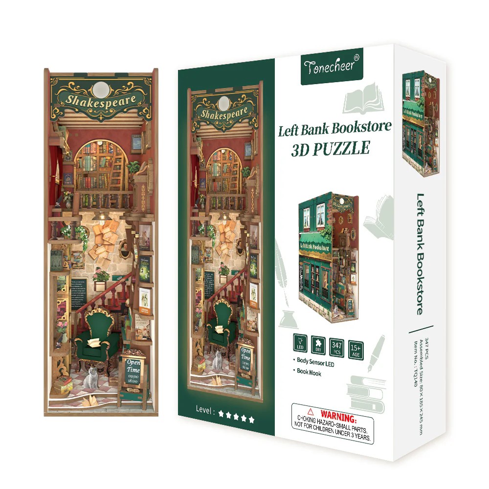 Tonecheer DIY-Set Book Nook mit LED, 3D Puzzle - Left Bank Bookstore