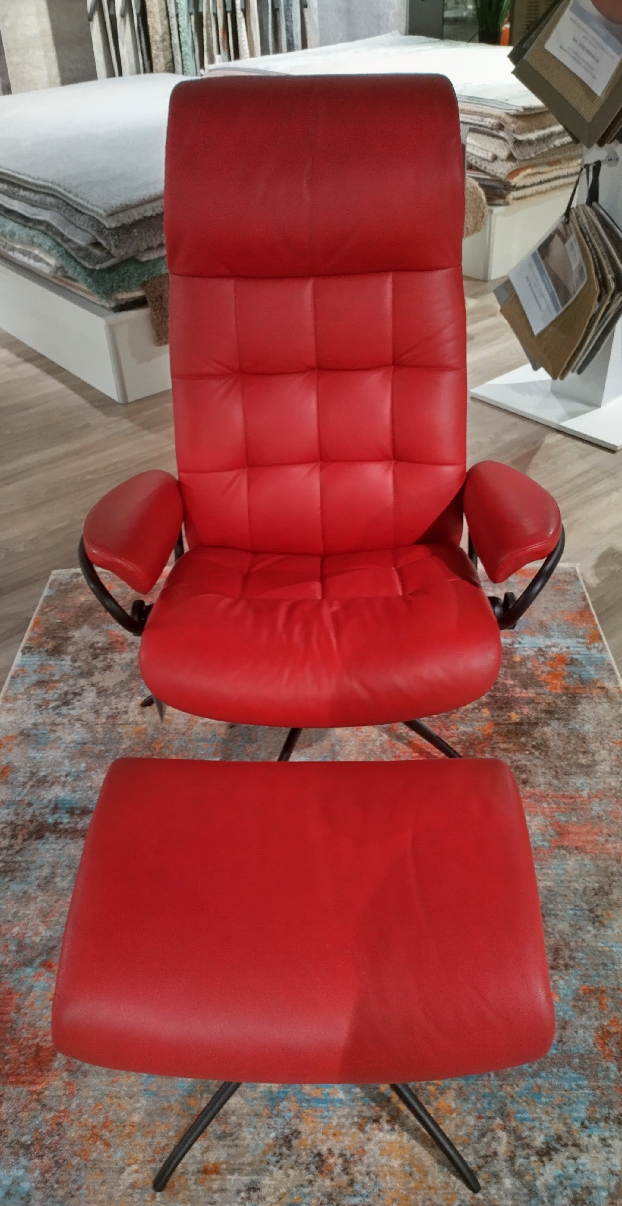 Sessel mit Hocker London, Leder cherry - London