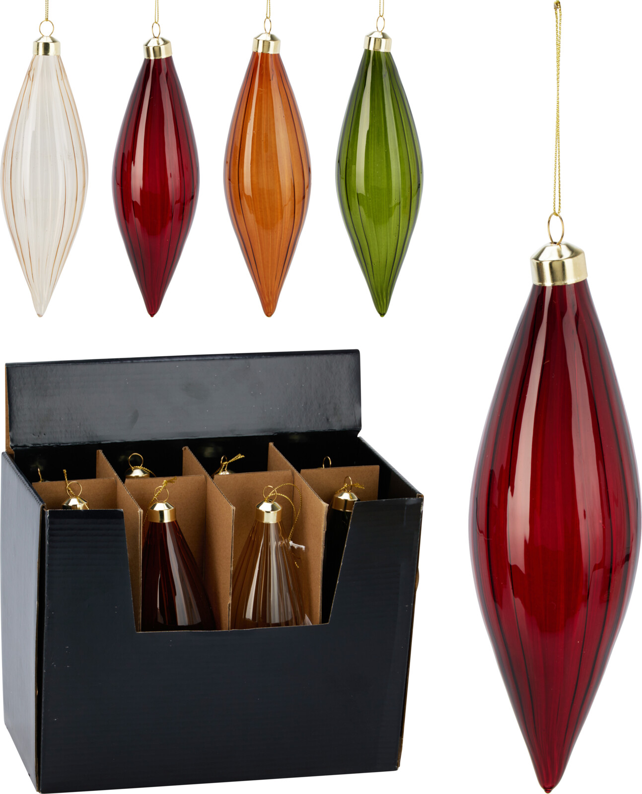 Weihnachtskugel Tropfen 21cm - glas, sortiert