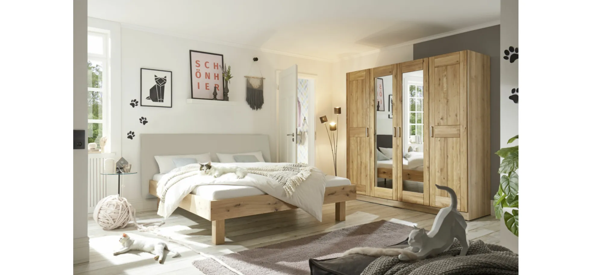 Kleiderschrank 4-trg., 2 Spiegel, Eiche - MyTrend318