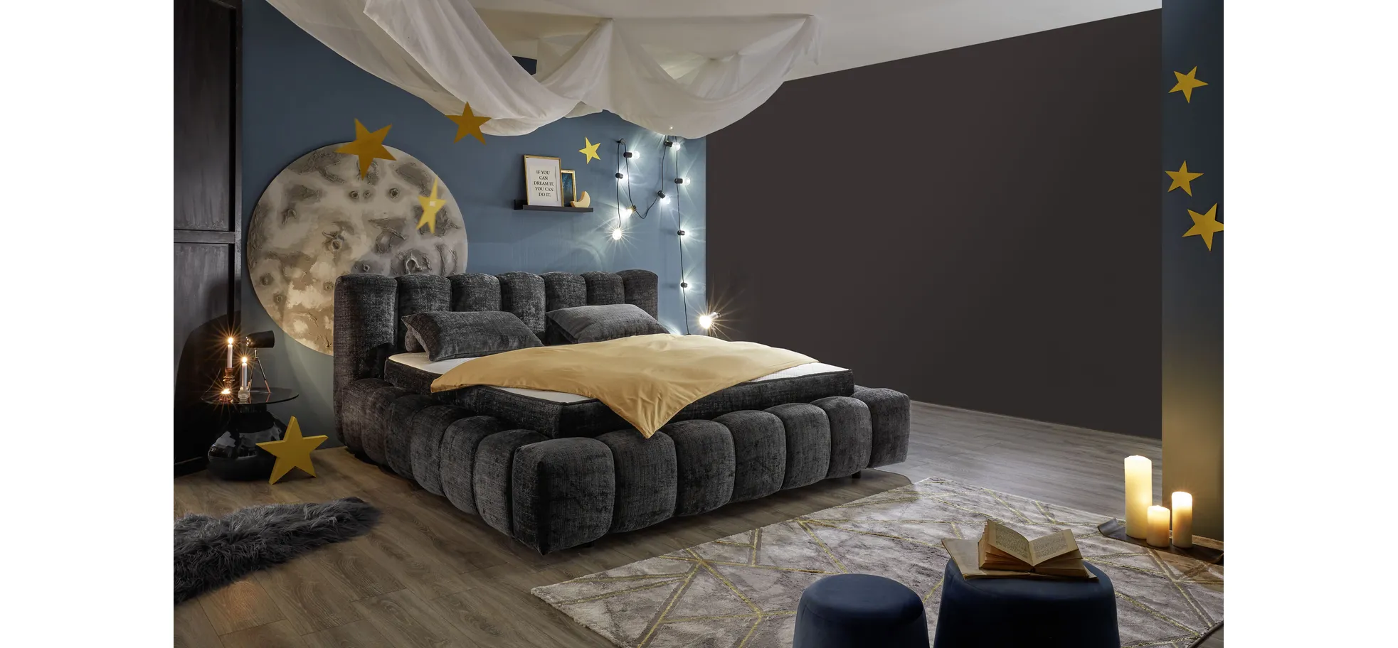 Polsterbettrahmen, Stoff black, 180x200 cm - Eleine