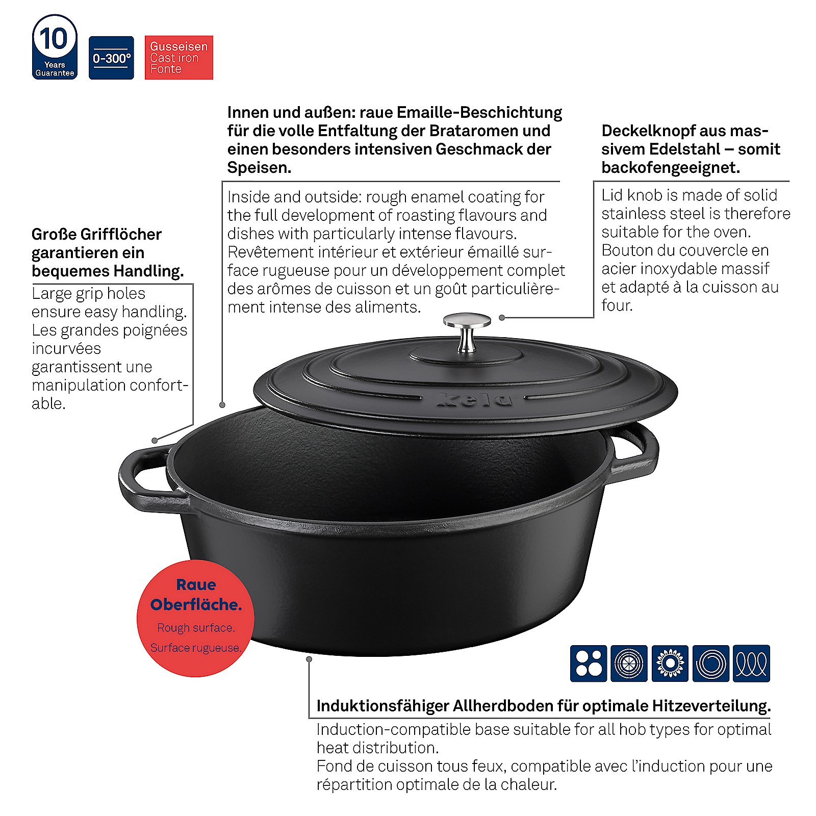 Bräter Calido, ca. 6 l - oval, schwarz