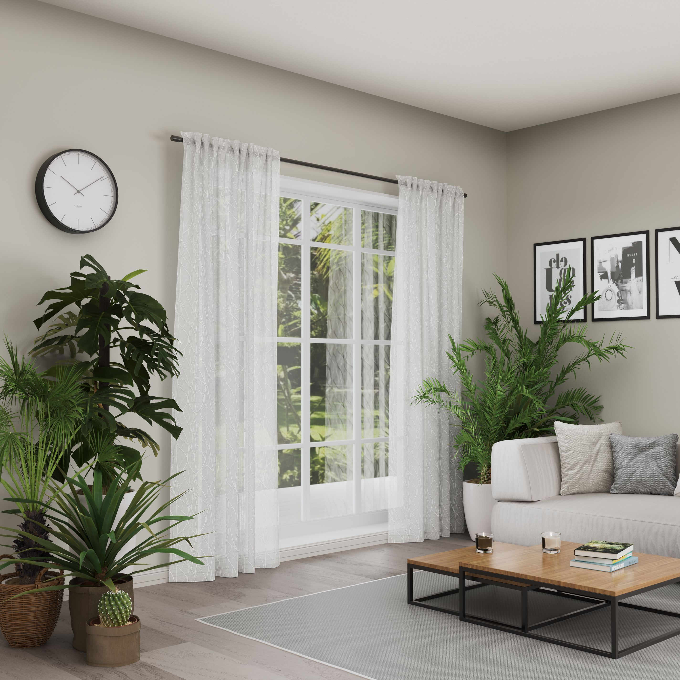 Schlaufenschal Liska, graphisch, 142x245cm - 100% polyester, semitransparent, wollweiß