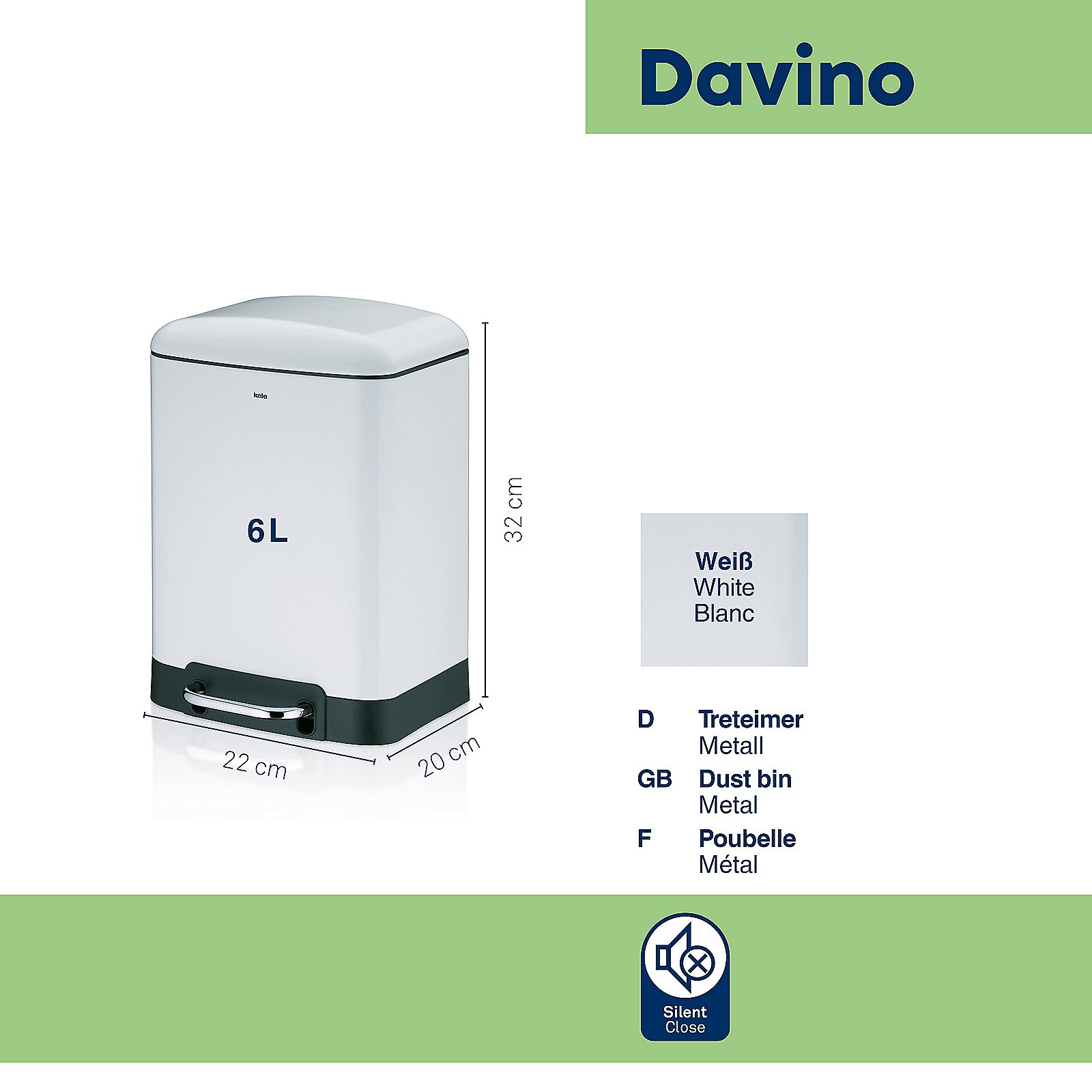 Kosmetikeimer Davino 20,5x32,5x22,5 cm - Metall weiß