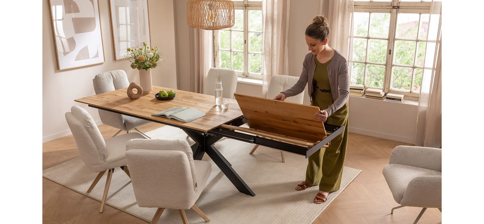 Esstisch, ausziehbar, Wildeiche geölt - Liora