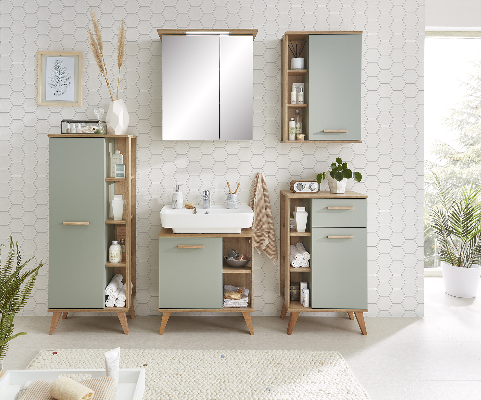 Unterschrank, Salbei/Eiche, 1 Tür, 1 Schub - QUICKSET - 963