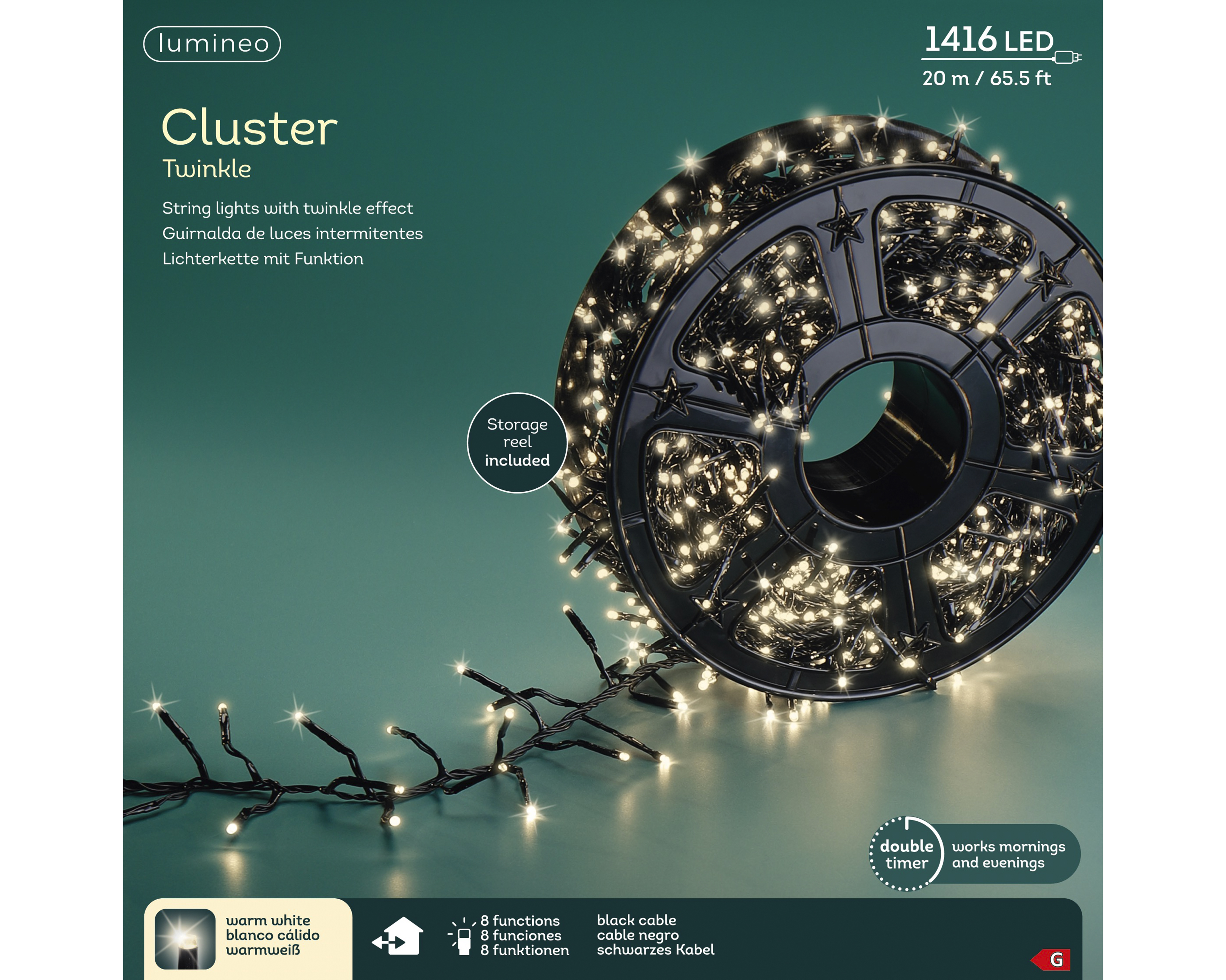 LED Clusterbeleuchtung - schwarz/warmes weiss, PVC, 2000cm-1416L