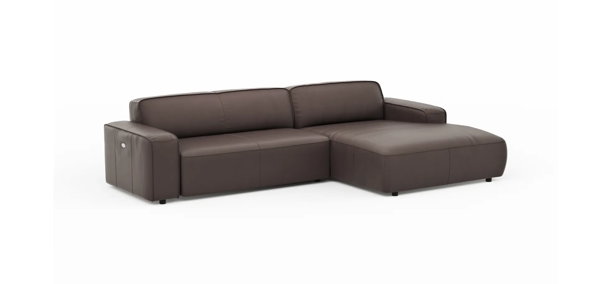 Ecksofa Denver - 2,5-Sitzer mit Longchair rechts, groß, inkl. Sitzvorzug (motorisch), Leder, Mocca