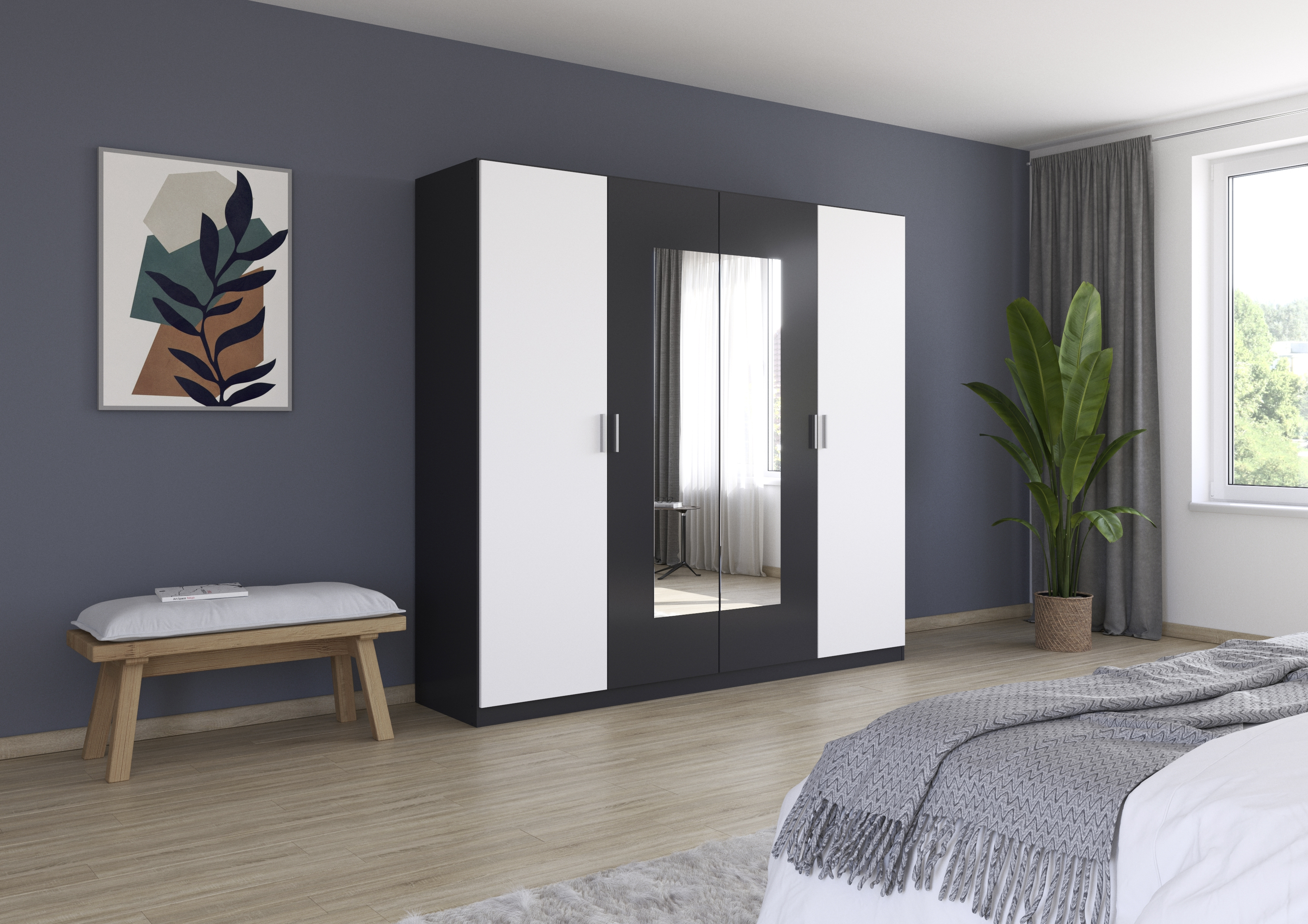 Schlafzimmer, alpinweiß / grau metallic  - MyStyle 3054