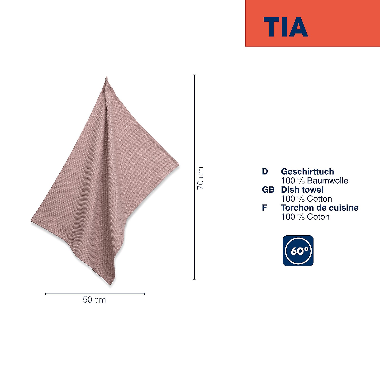 Geschirrtuch Tia 50x70 cm - 100%Baumwolle nougat