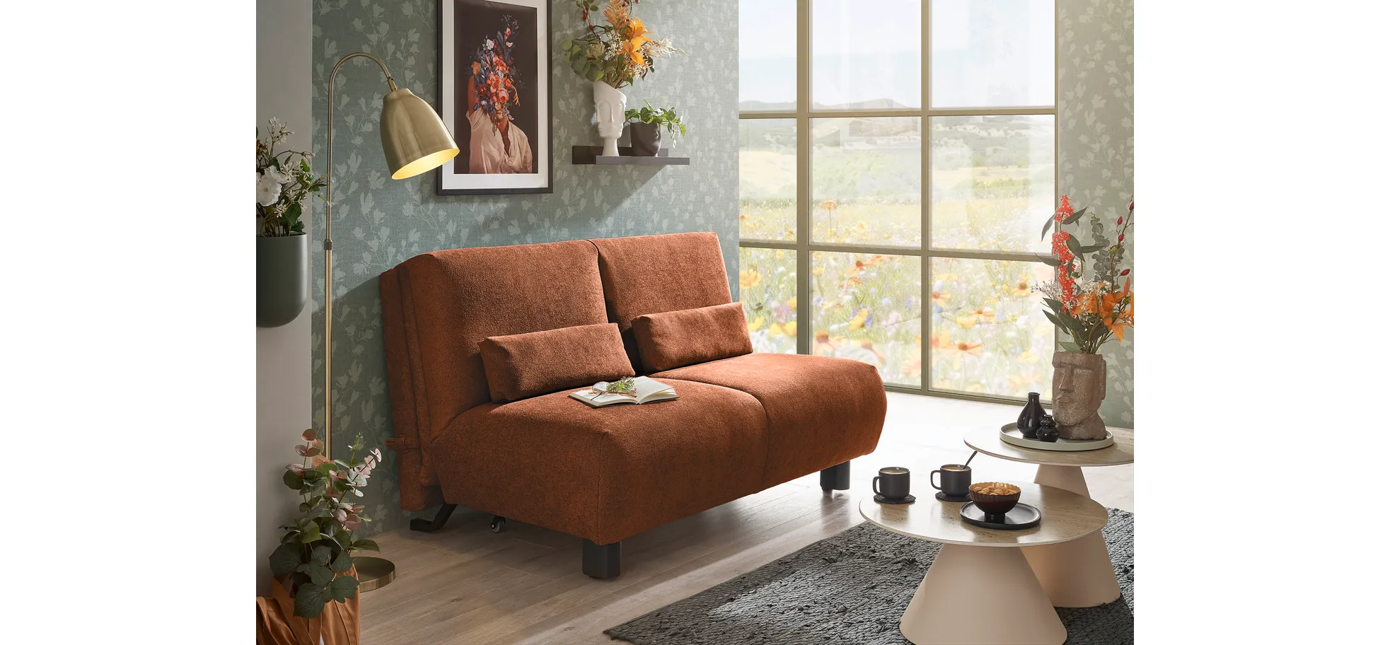  Faltsofa EBBY - 2-Sitzer ohne Armlehne, 140 cm inkl. Schlaffunktion, Stoff, Rot