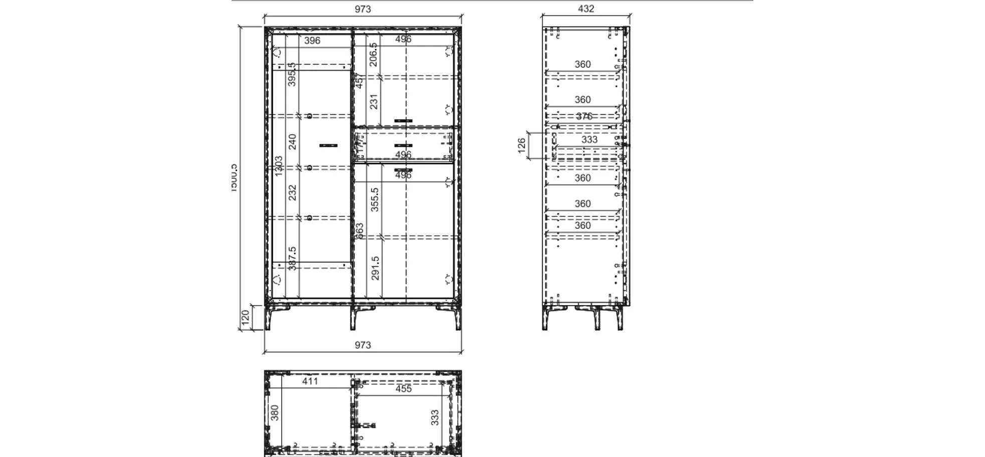 Highboardvitrine- Eiche Dekor, Weiß, Glas