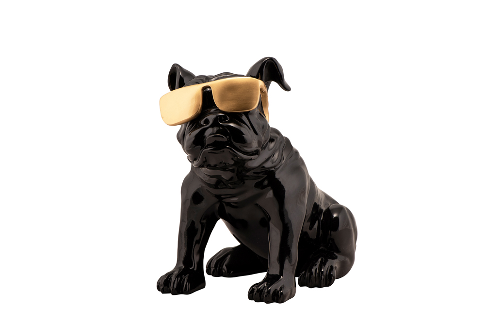 Skulptur 40x23x34 cm - Bulldogge mit goldener Sonnenbrille