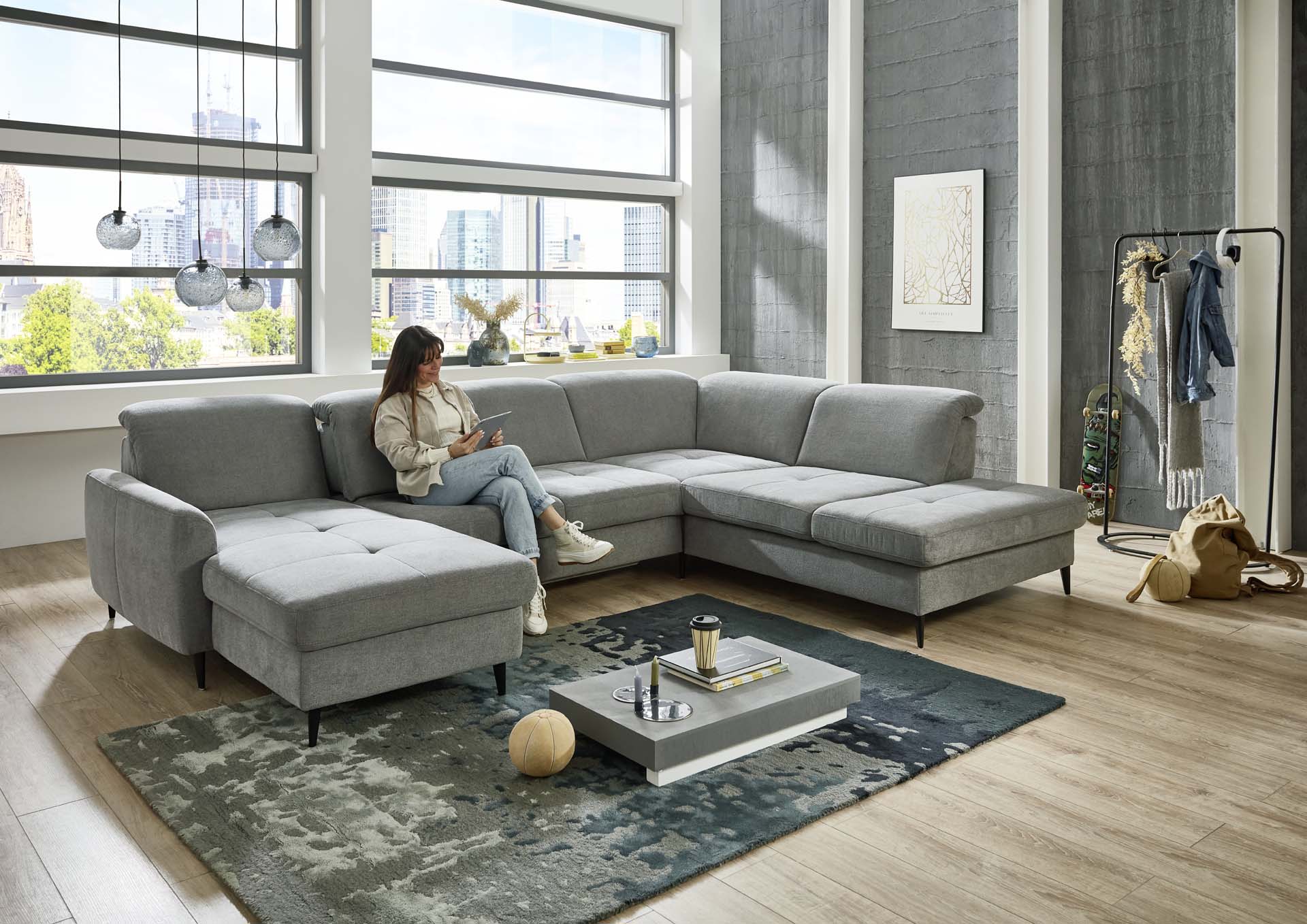 Wohnlandschaft, grey, Alufüße schwarz - LS25 Frondi