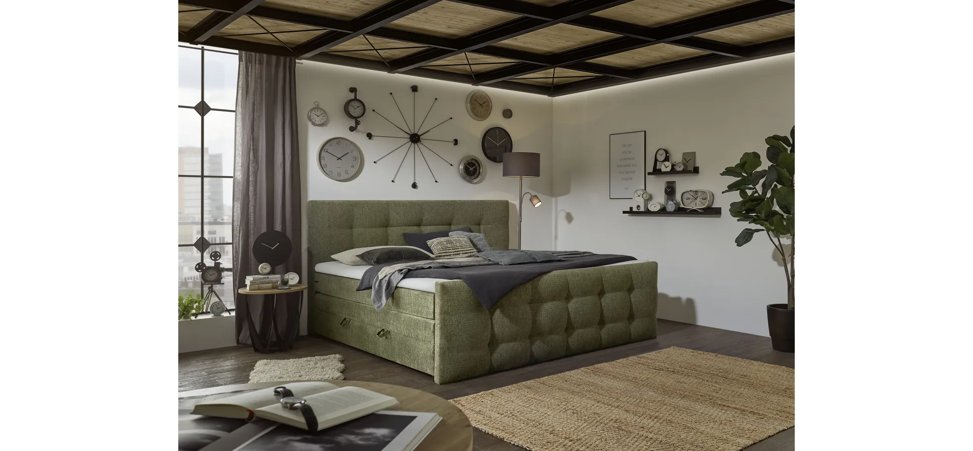 Boxspringbett, Stoff Grün - Sandrin I