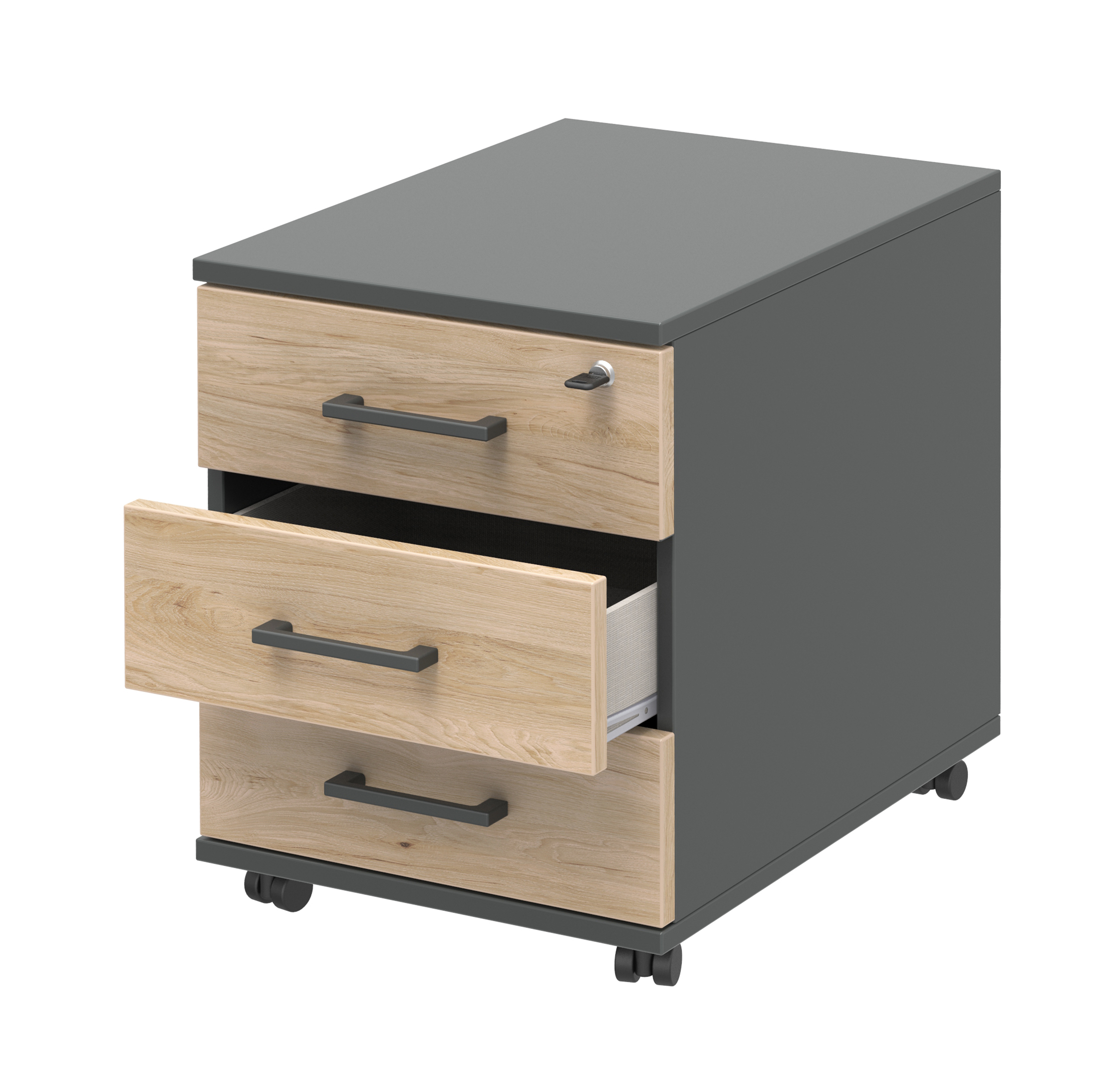 Rollcontainer, anthrazit/Hickory, 3 Schübe - LS 971016