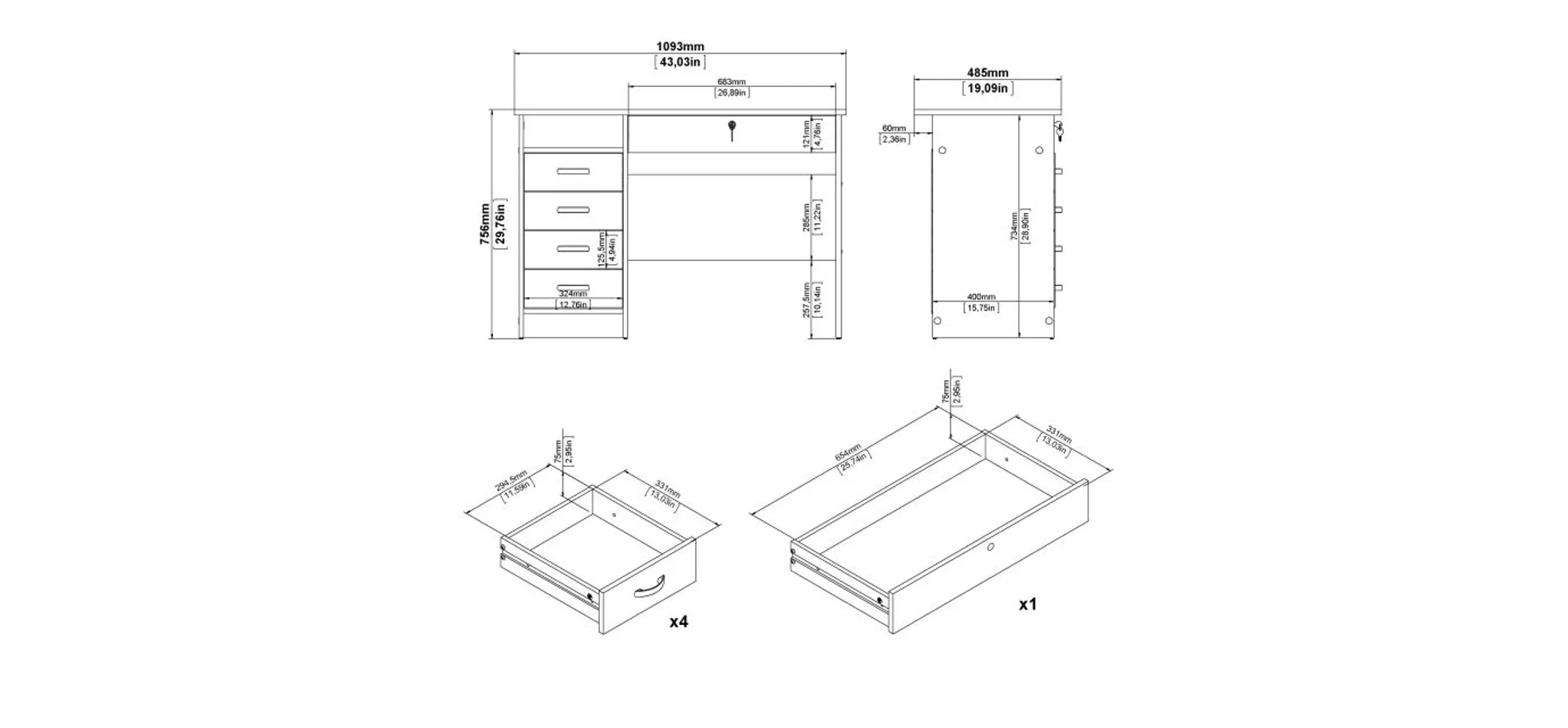 Schreibtisch - LB ca. 110x49 cm, Eiche Struktur Nachbildung