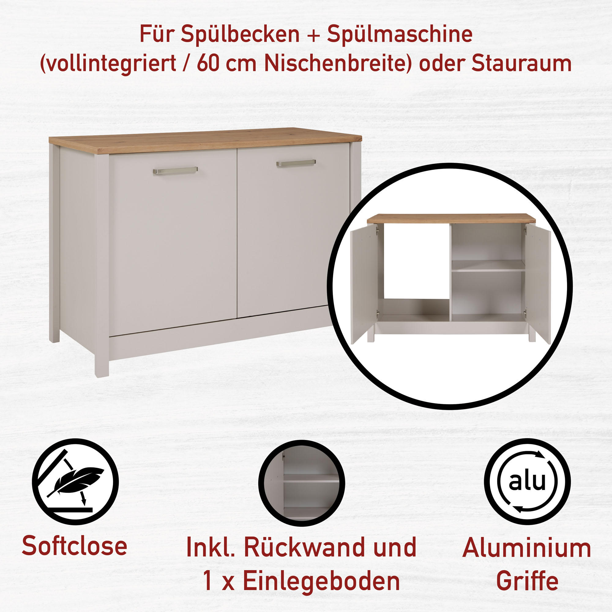 Spülenschrank, Kaschmir/Artisan Eiche - MyStyle 9004