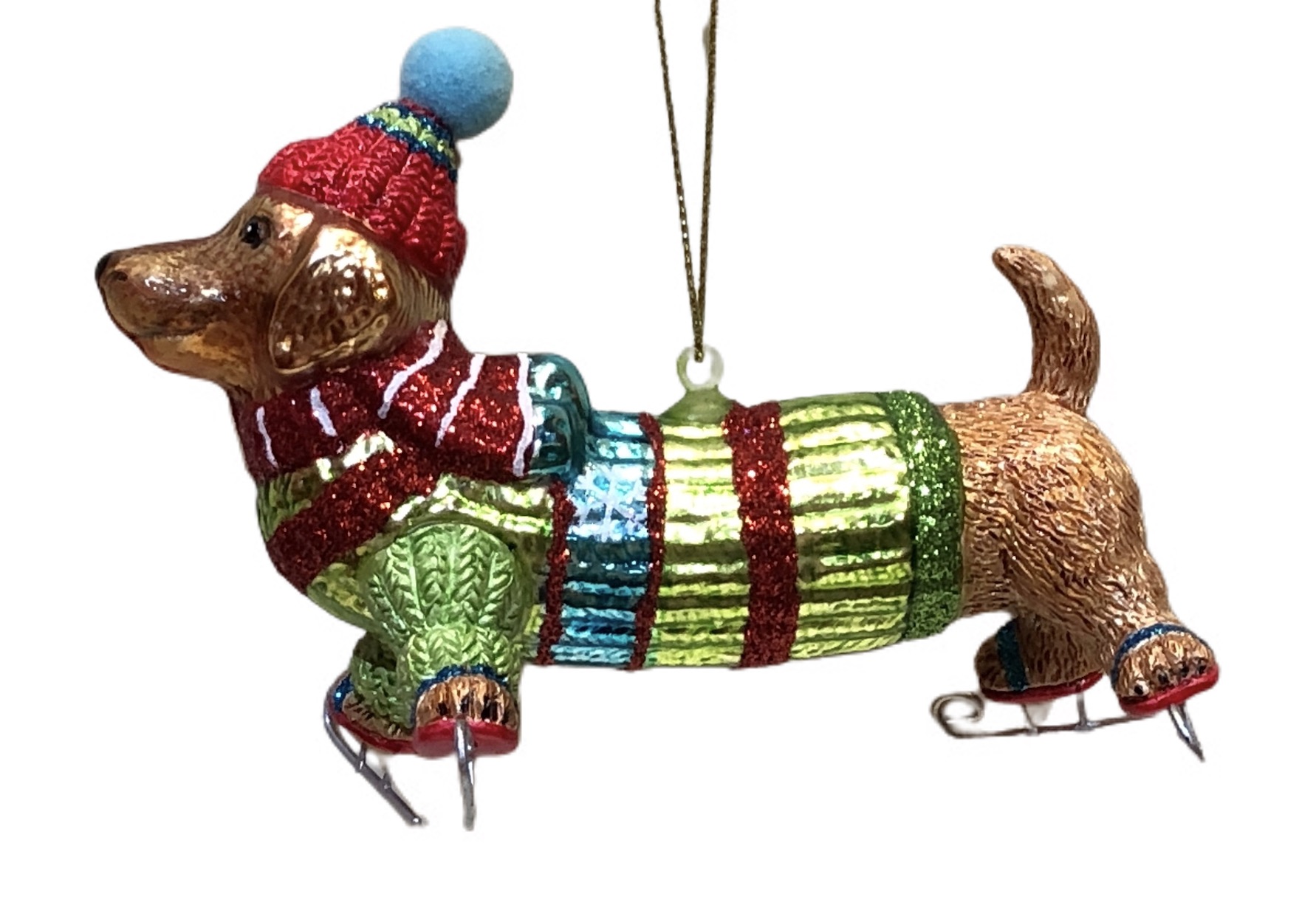 Weihnachtsbaumkugel Dackel - auf Schlittschuhen, ca. 12cm