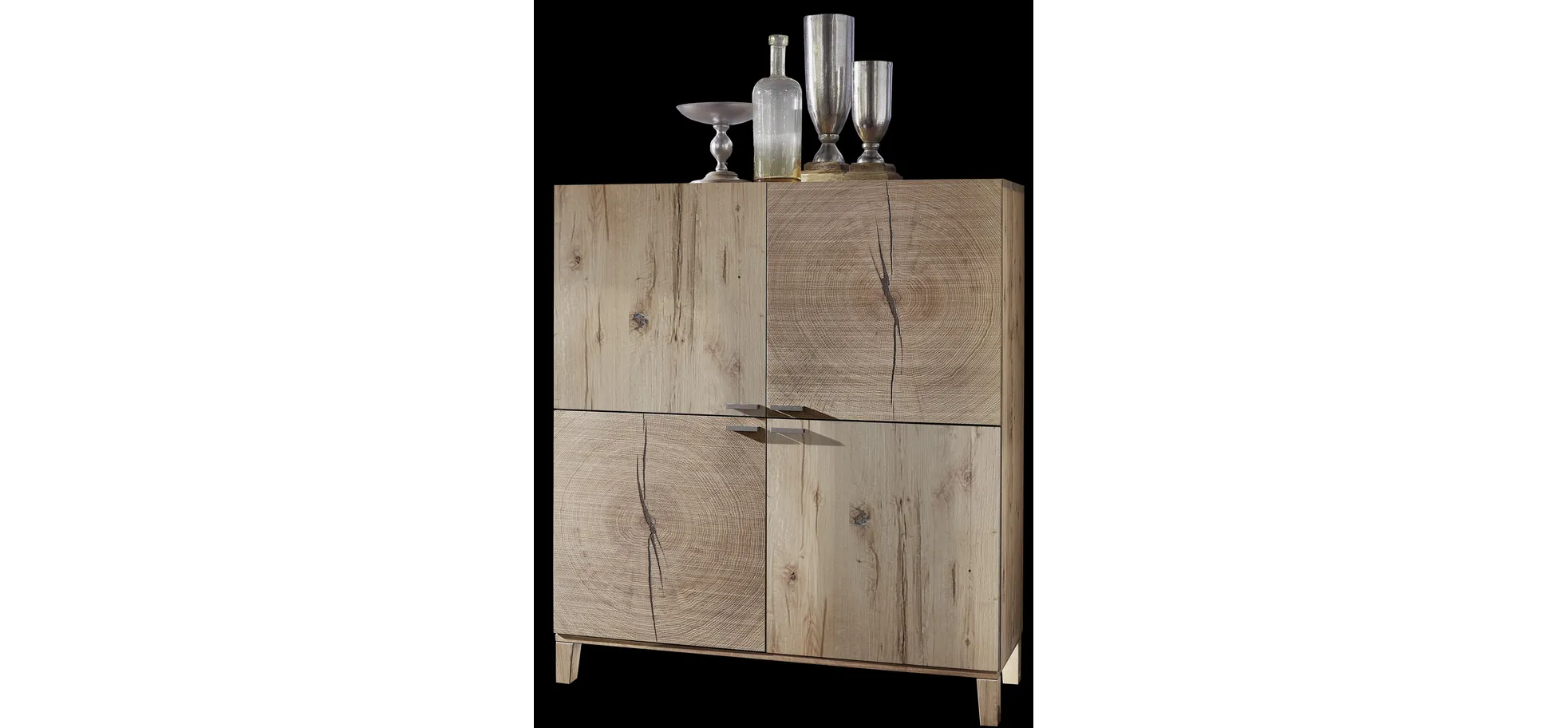 Highboard - Alteiche Furnier, Hirnholz-Applikation