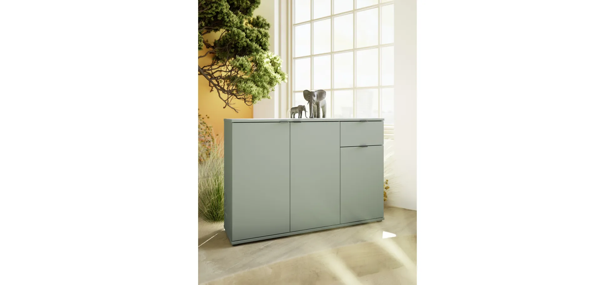 Kommode, Salbei, 3 Türen, 1 Schub - Finella