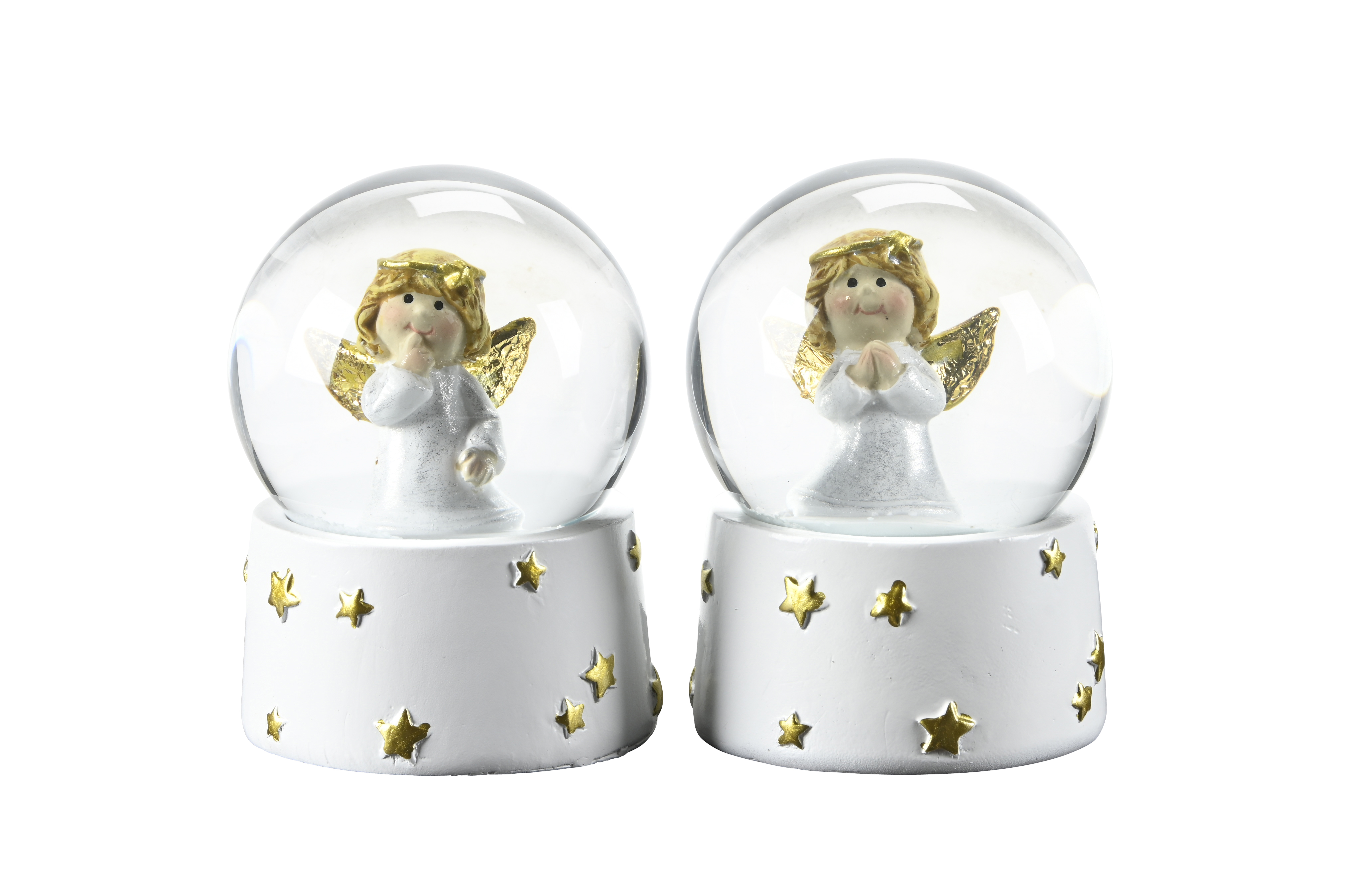 Schneekugel Engel - 9cm, weiß-gold, sortiert