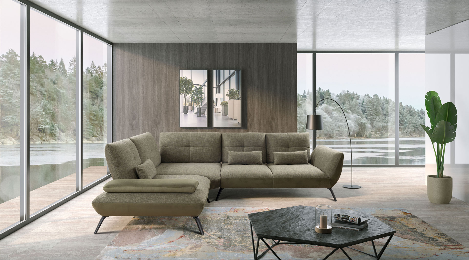 Ecksofa, Stoff olive - LS 700821