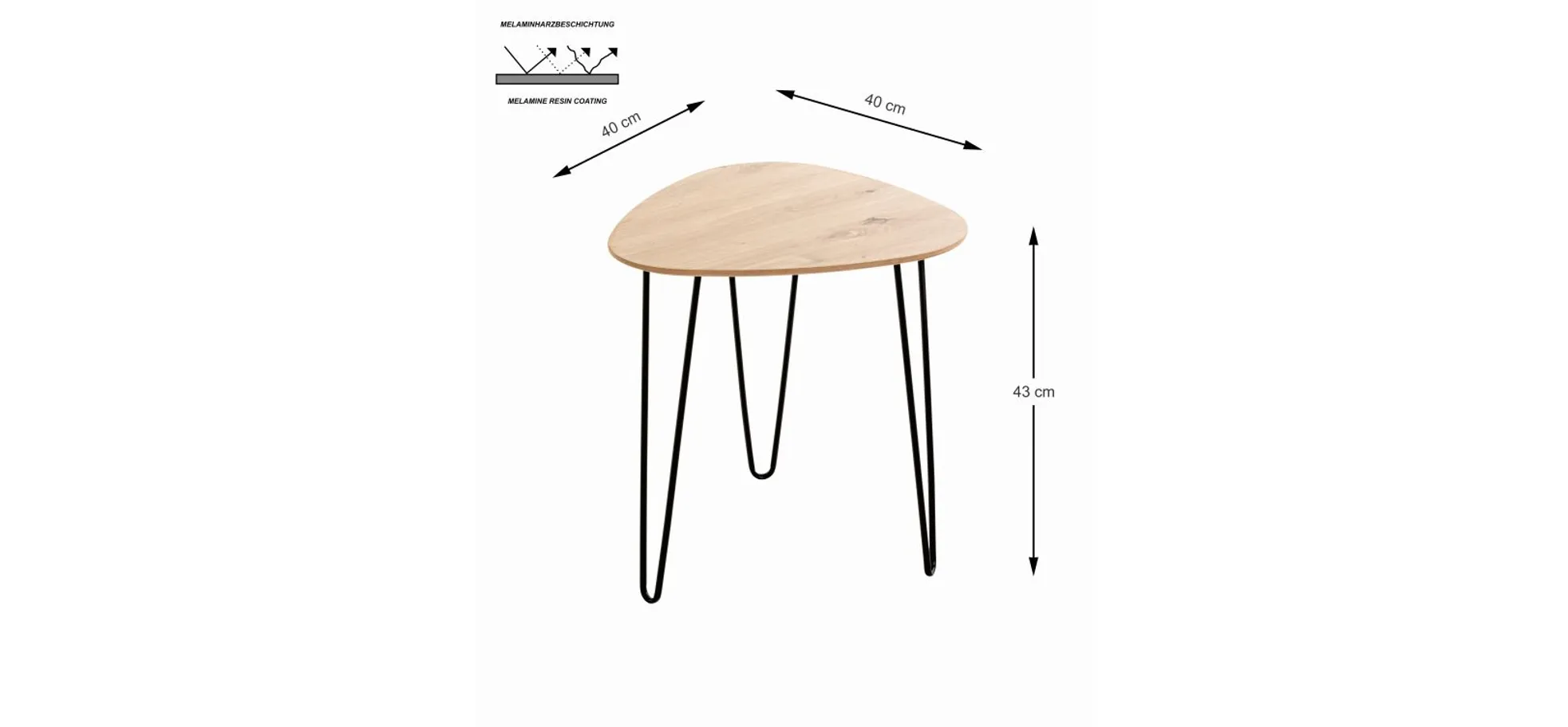 Beistelltisch - B/H/T ca. 40x43x40 cm, Eiche Nachbildung, Schwarz