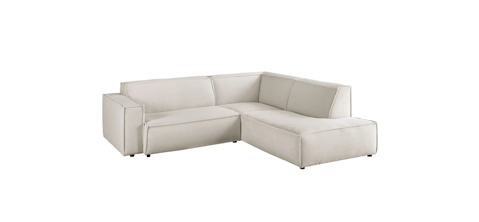 Ecksofa - 1,5-Sitzer mit Ecke rechts, Cord, Weiß