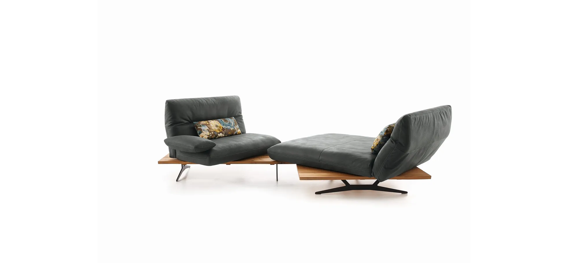 Ecksofa - 1-Sitzer mit Longchair rechts, Rücken/Armlehne/Sitztiefe verstellbar, Leder, Schwarz