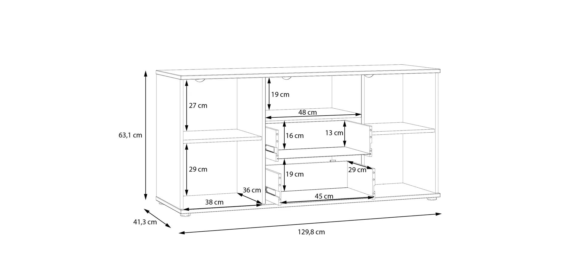 TV-Unterschrank, Sand, 2 Türen, 2 Schübe - Finella