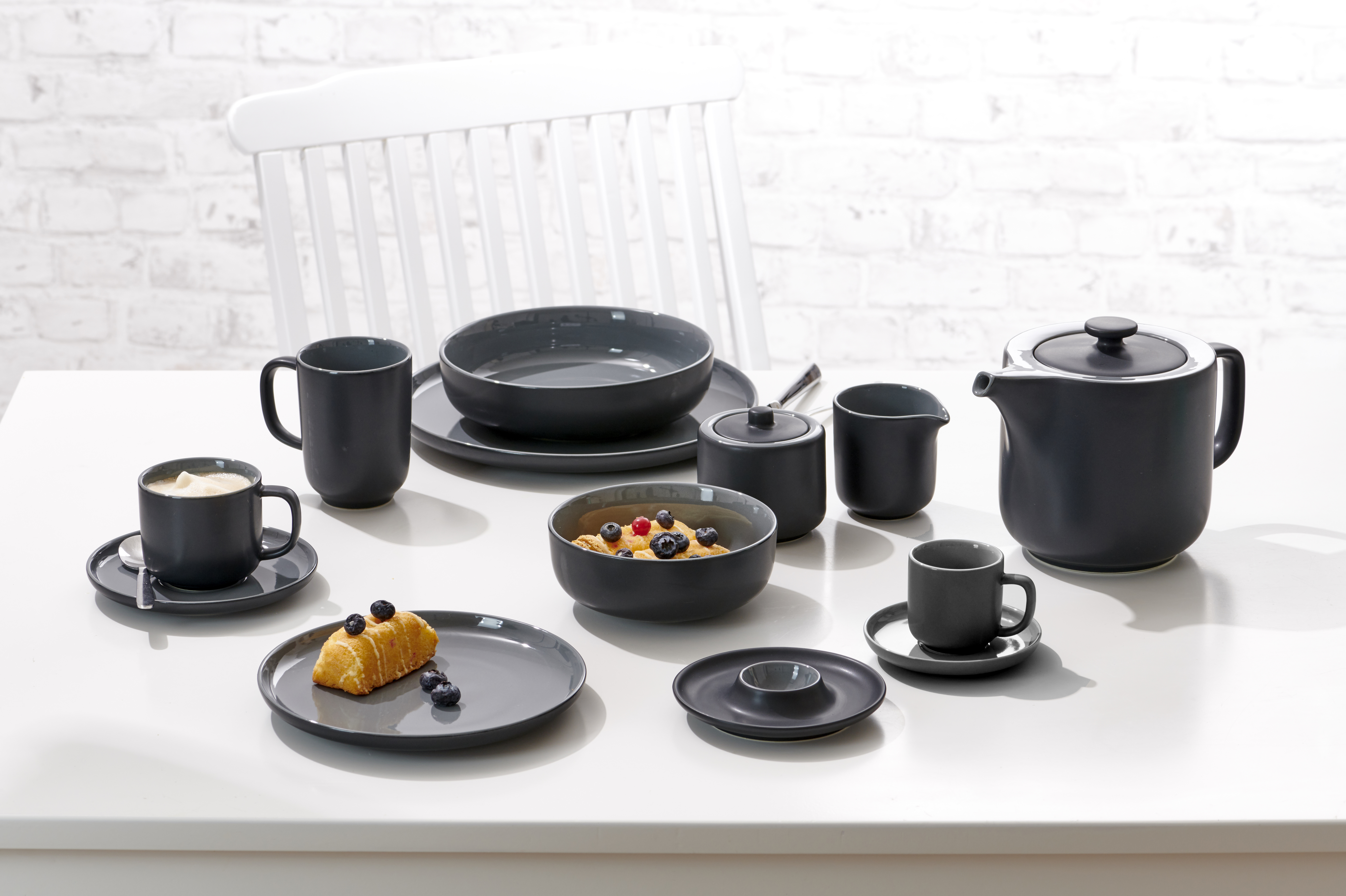 Müslischale Jasper Schwarz 14 cm - Steinzeug, spülmaschinenfest, zylindrisch, schwarz