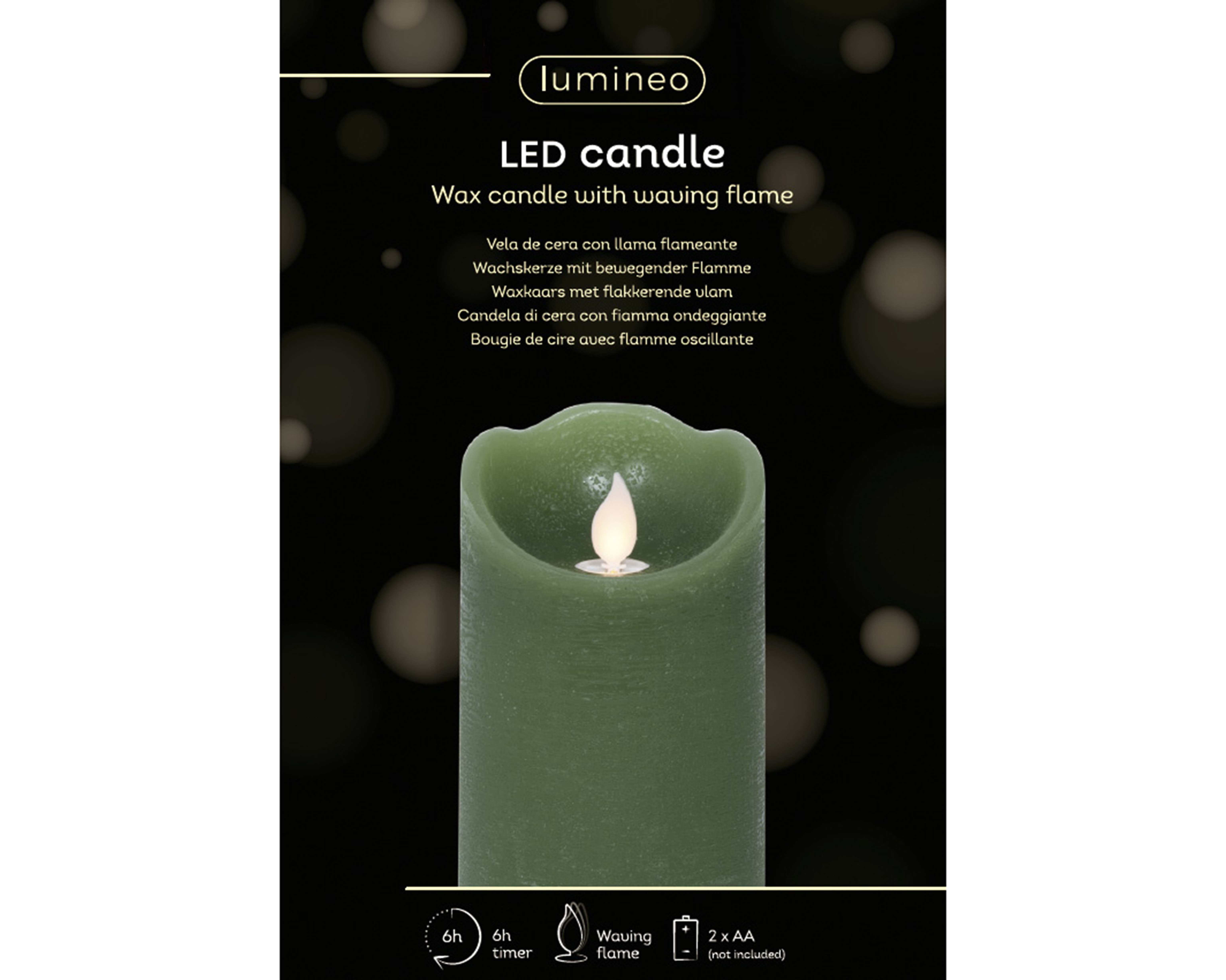 LED Flackerkerze - grün/warmes weiss, Wachs, Ø7.5-H12.5cm-1L