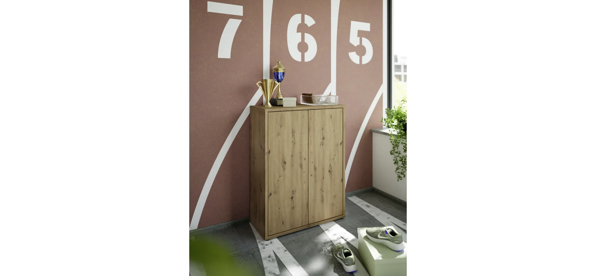 Schuhschrank, Artisan Oak, 2 Türen - Faid