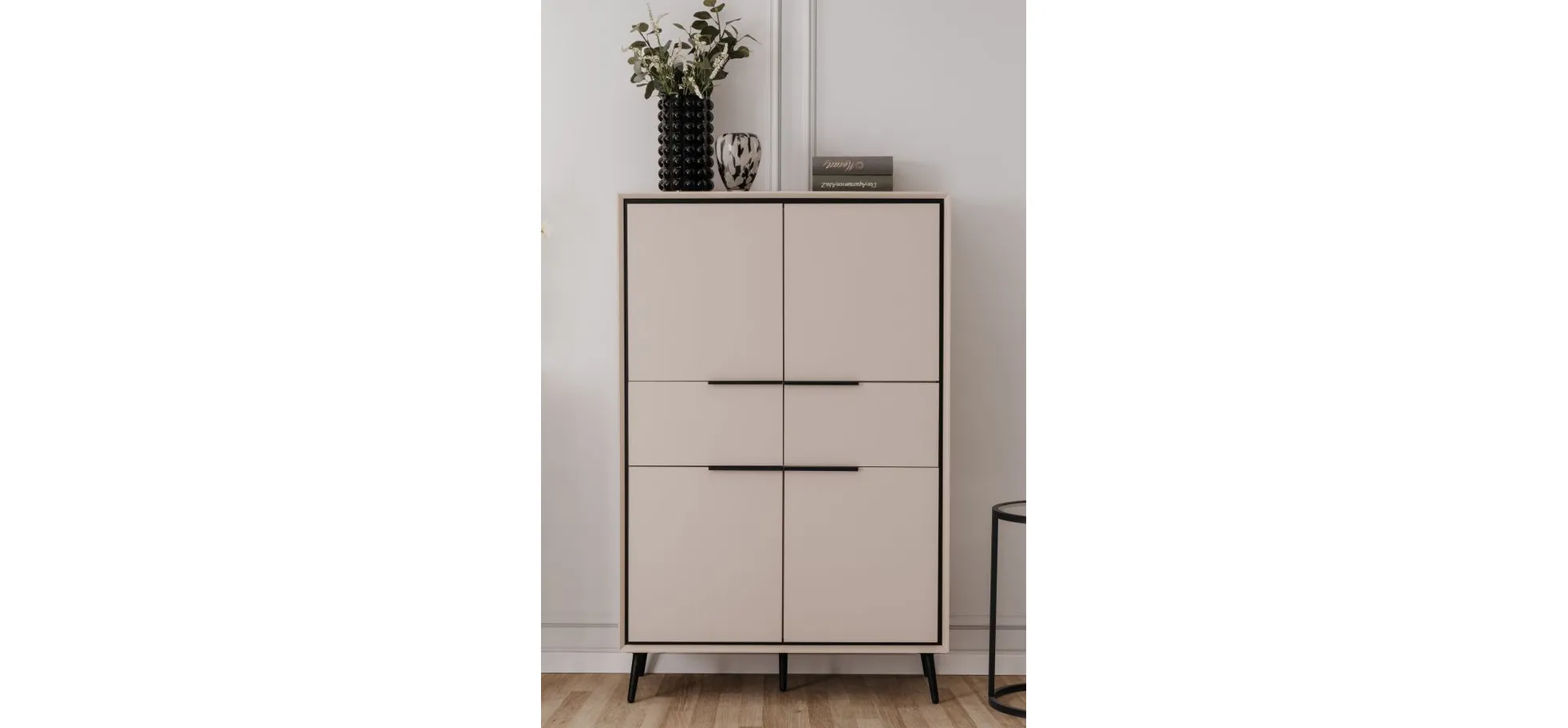 Highboard - B ca. 90 cm, Sand, Schwarz