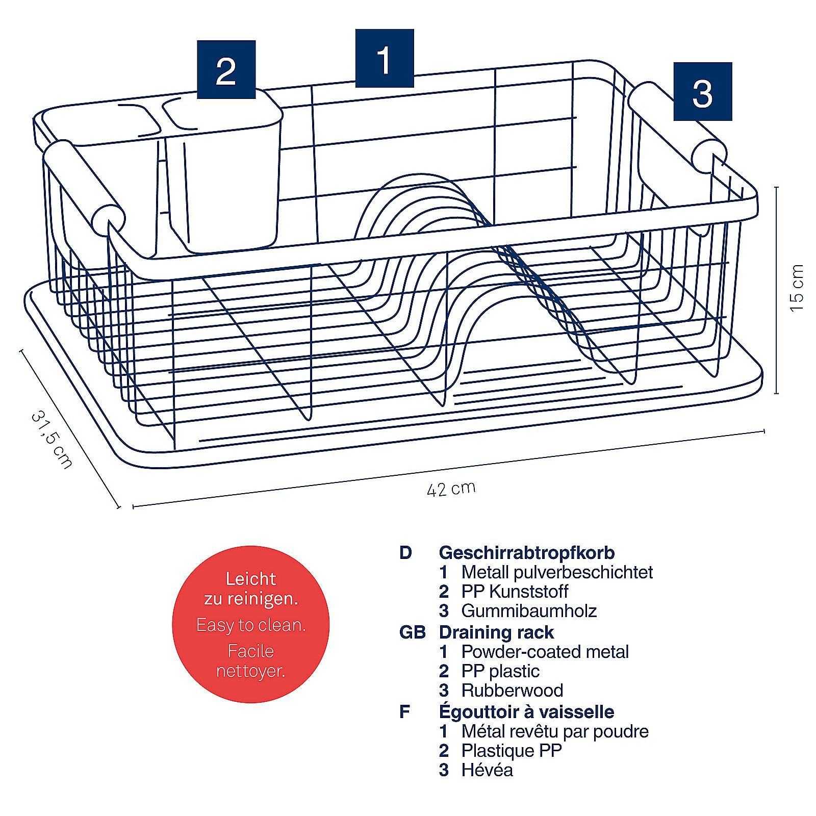 Geschirrabtropfkorb Rica 31,5x15x42 cm - Metall schwarz