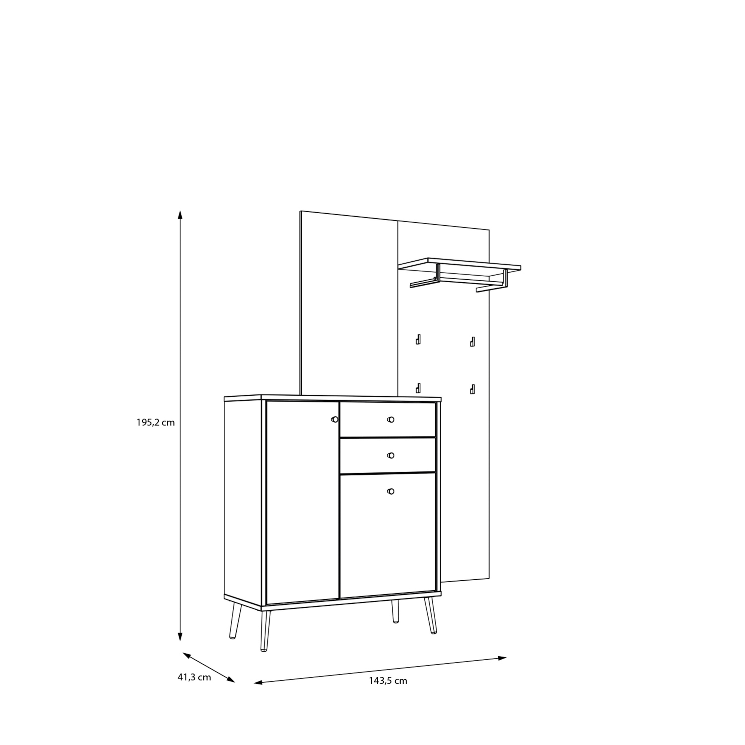 Garderobe, Eiche Dekor, Front graugrün - Firell