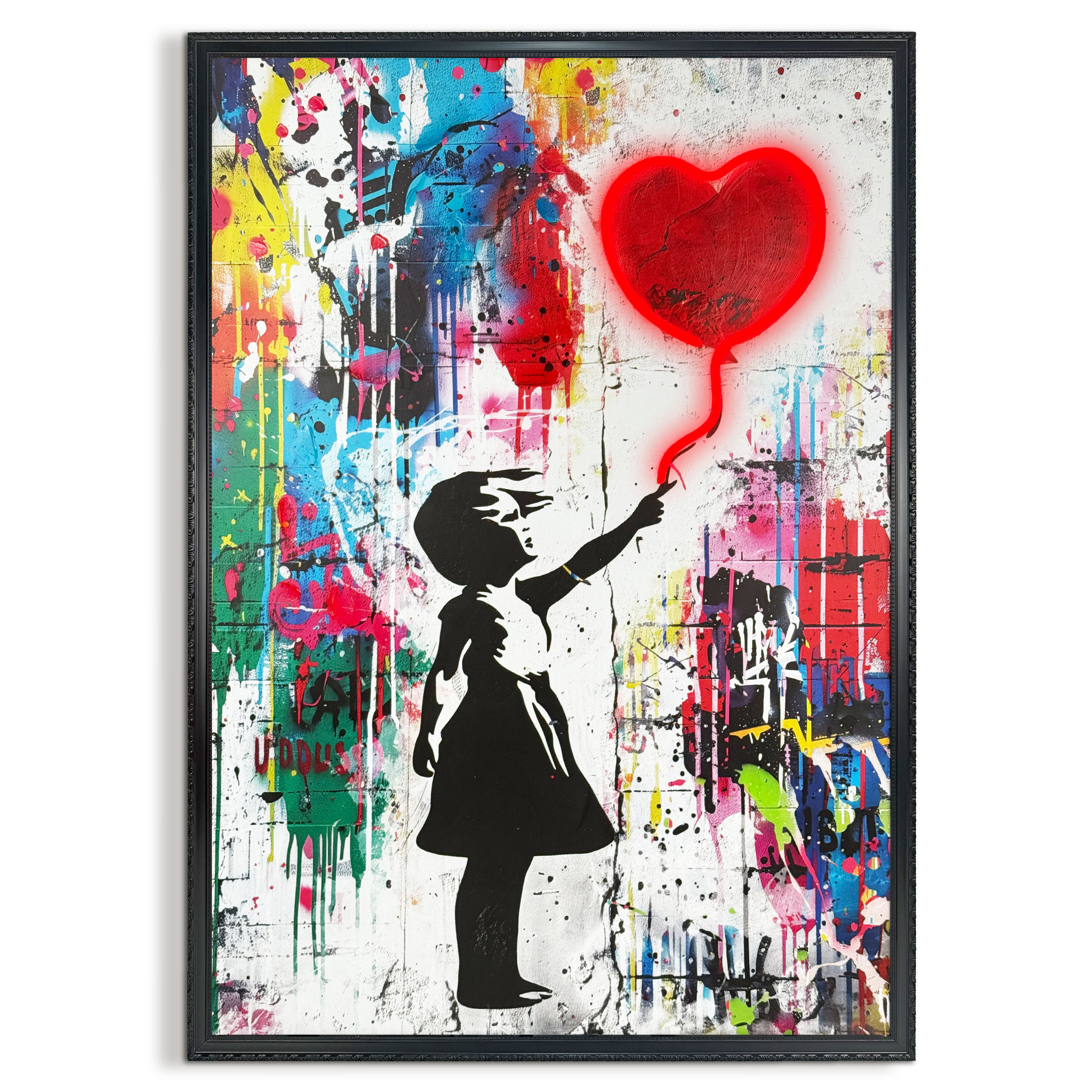 Neon LED Art Black - 70x100cm, streetart balloon girl