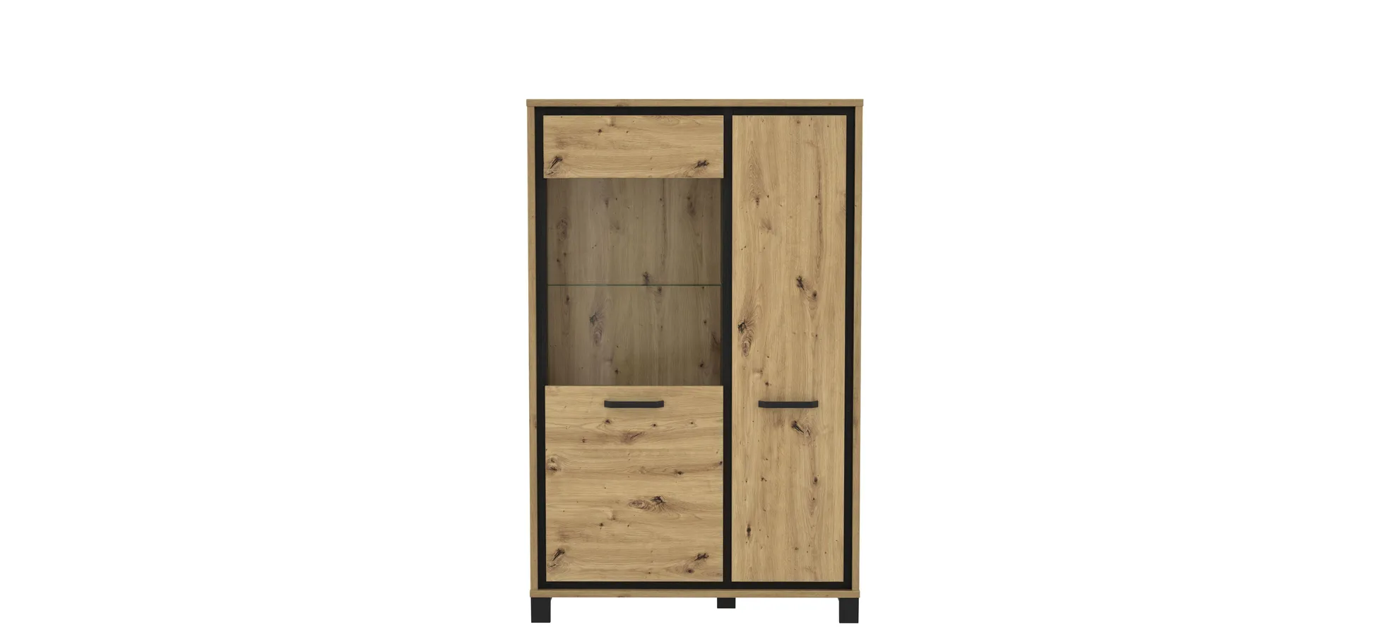 Highboardvitrine FARIDA - Eiche Dekor, Schwarz