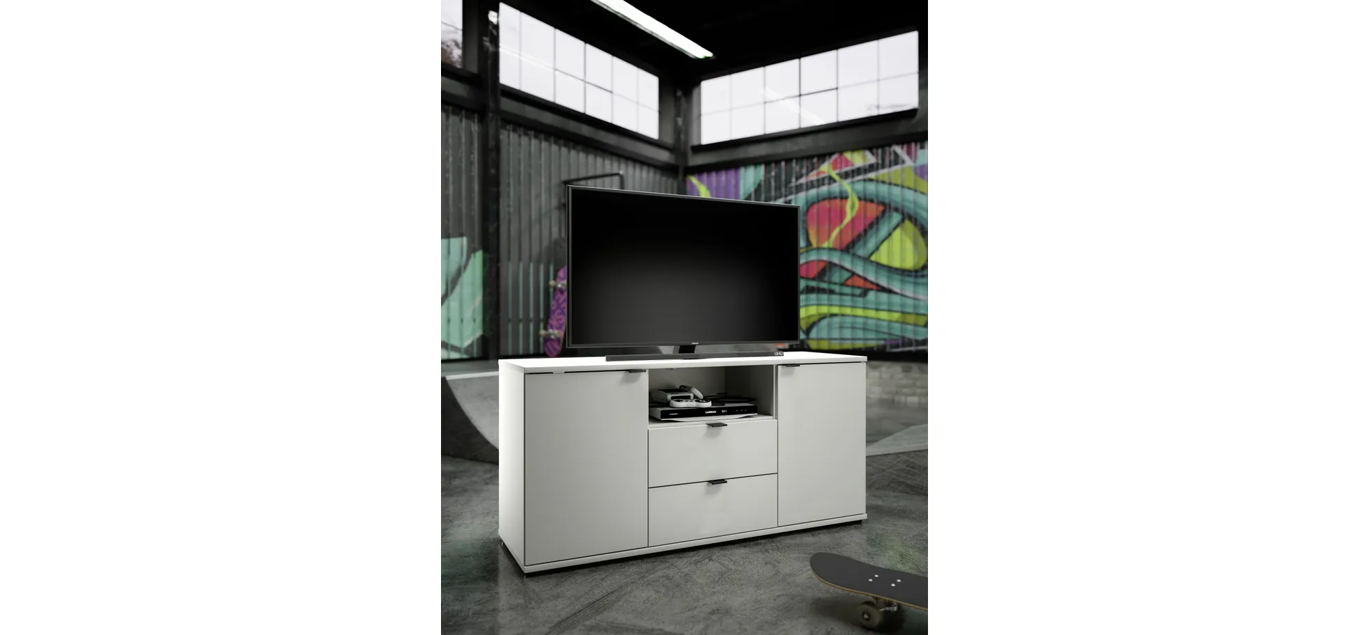 TV-Unterschrank, Sand, 2 Türen, 2 Schübe - Finella