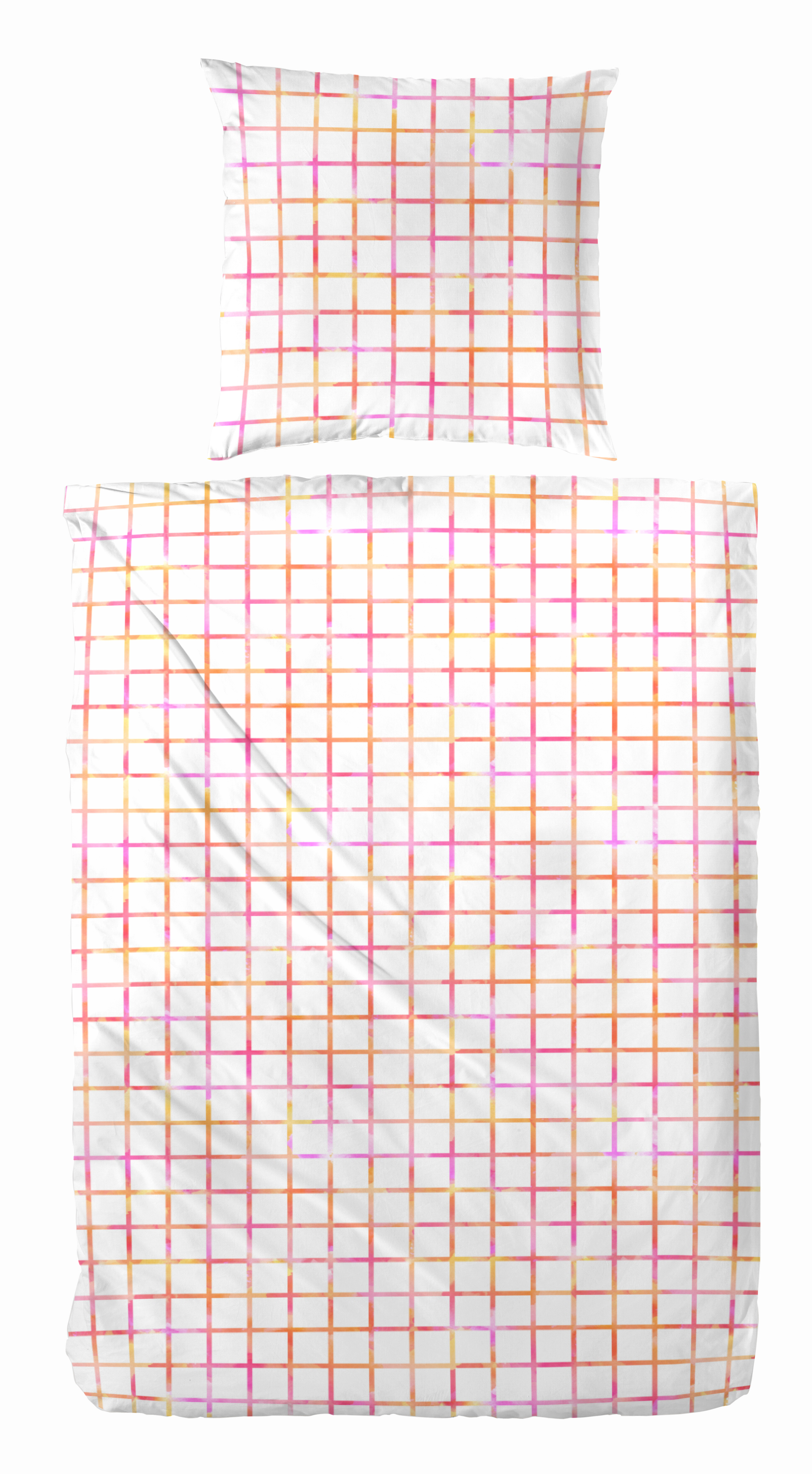 Perkal-Bettwäsche - 135x200cm, pink-gelb, 100% Baumwolle