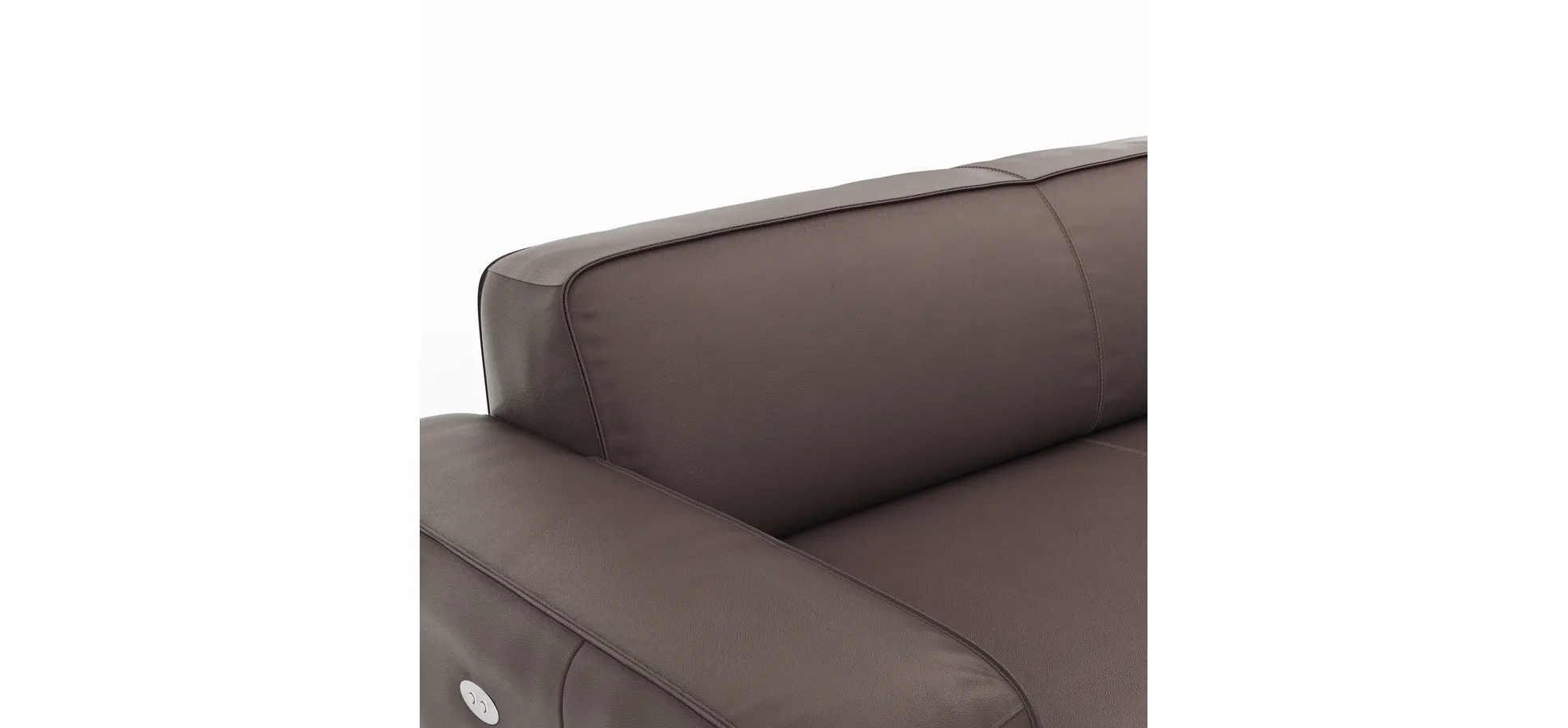 Ecksofa Denver - 2,5-Sitzer mit Longchair rechts, groß, inkl. Sitzvorzug (motorisch), Leder, Mocca