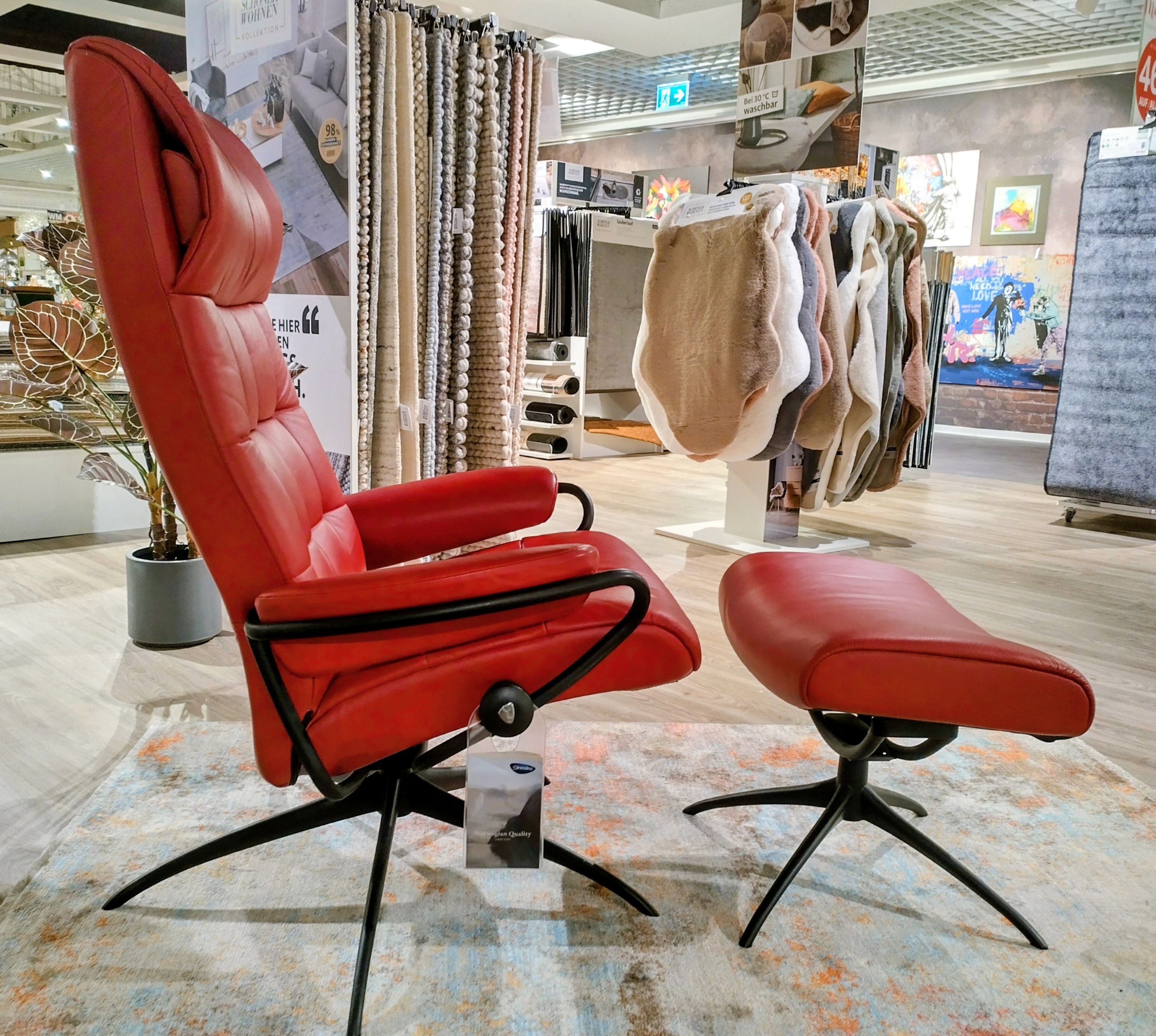 Sessel mit Hocker London, Leder cherry - London