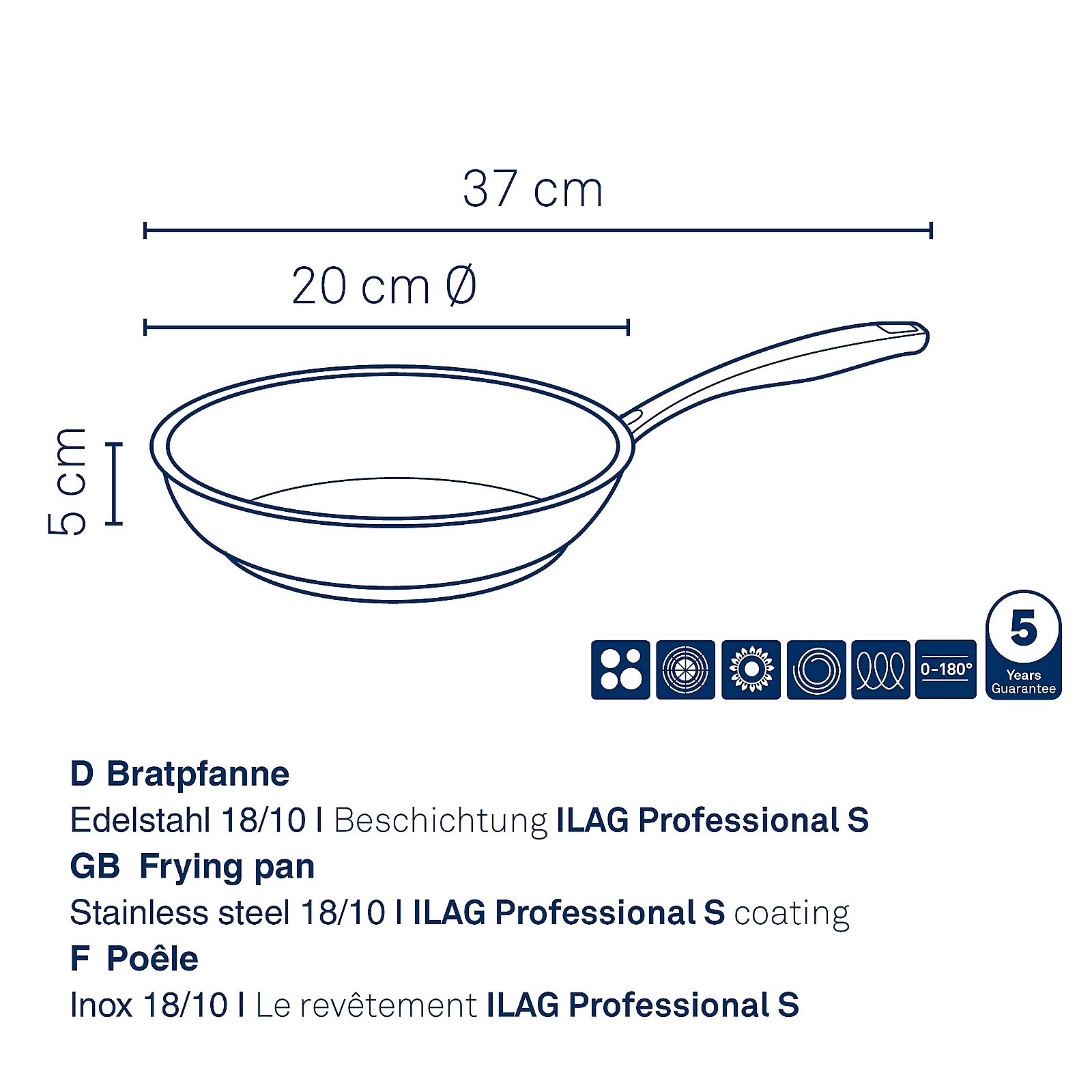 Bratpfanne Flavoria 20x5 cm - Edelstahl 18/10 antihaft beschichtet