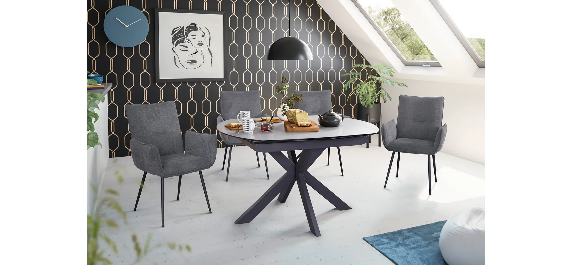 Esstisch, ausziehbar, Glaskeramik grau - Meggie