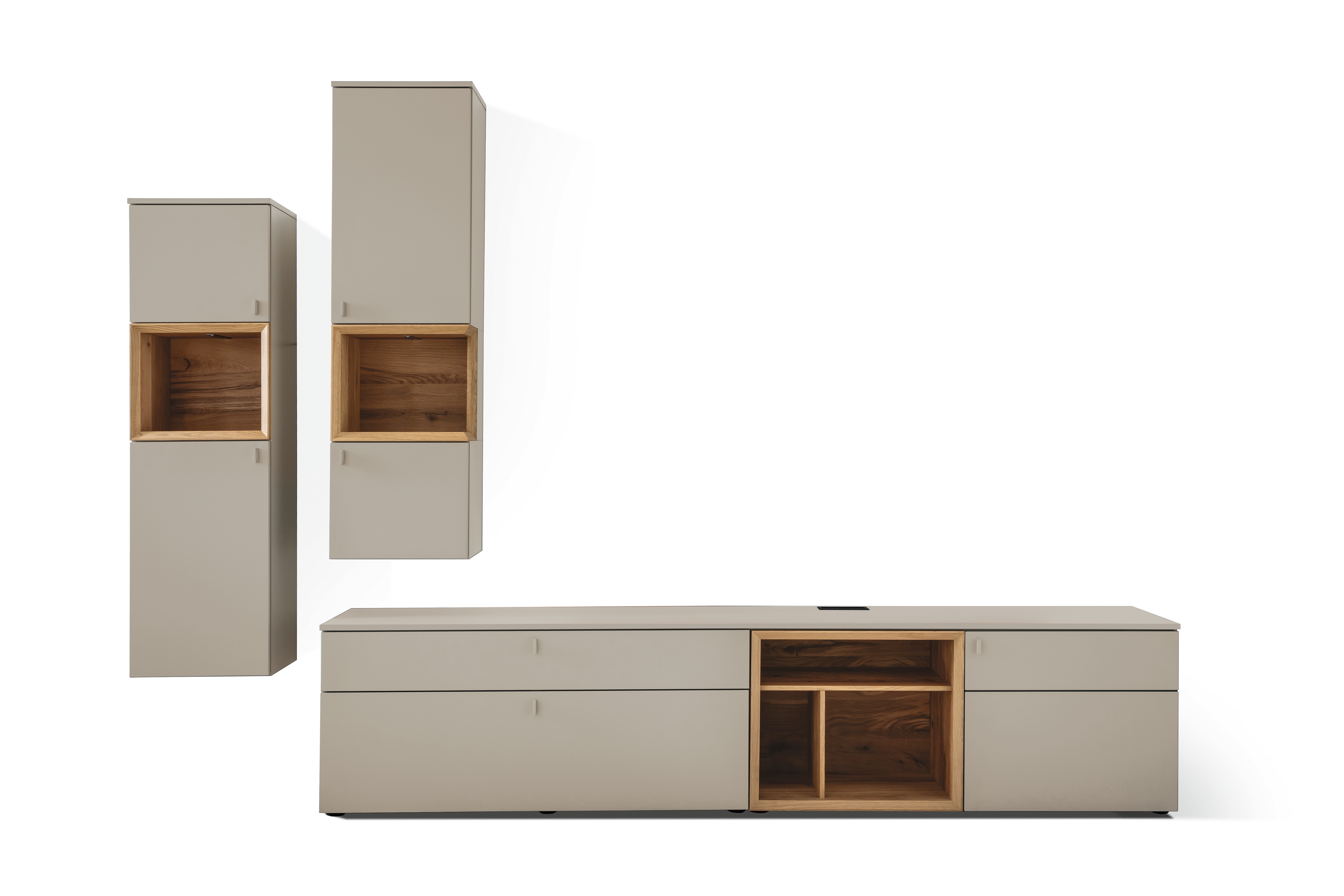 Wohnwandkombination, Lack steingrau matt - LS25 Calanda