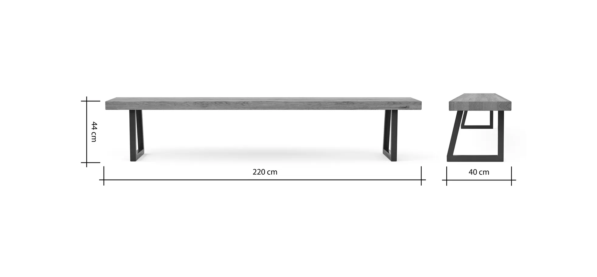 Holzbank Clifton - Breite ca. 220cm, Zerreiche massiv, smoked