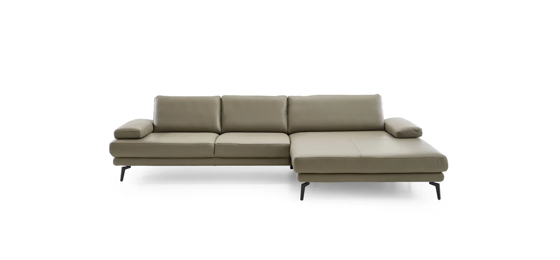 Ecksofa - 3-Sitzer mit Longchair rechts, Leder, Dunkelgrün