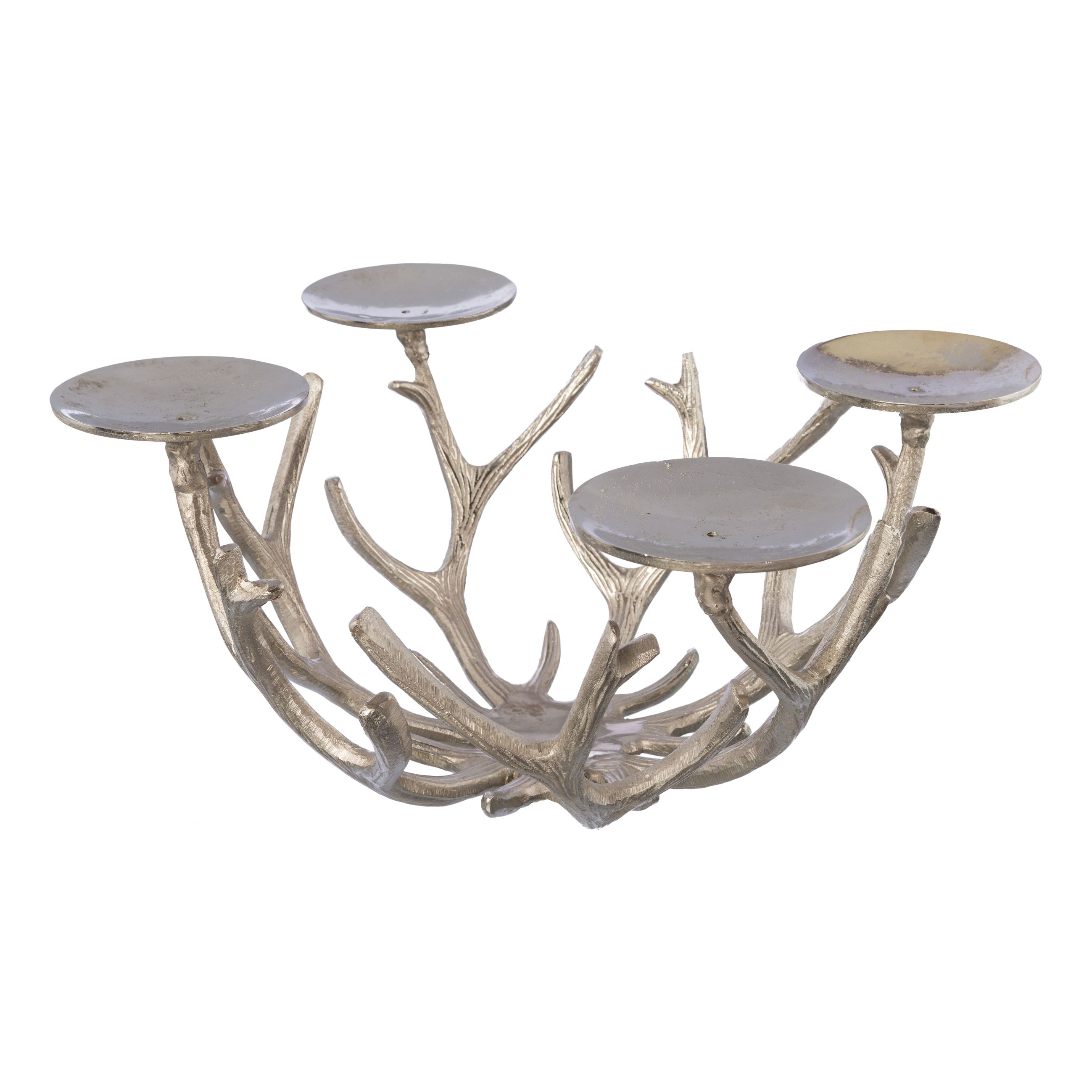 Geweihkerzenhalterschale, 4-Flg. - alu, silber, 50x30cm